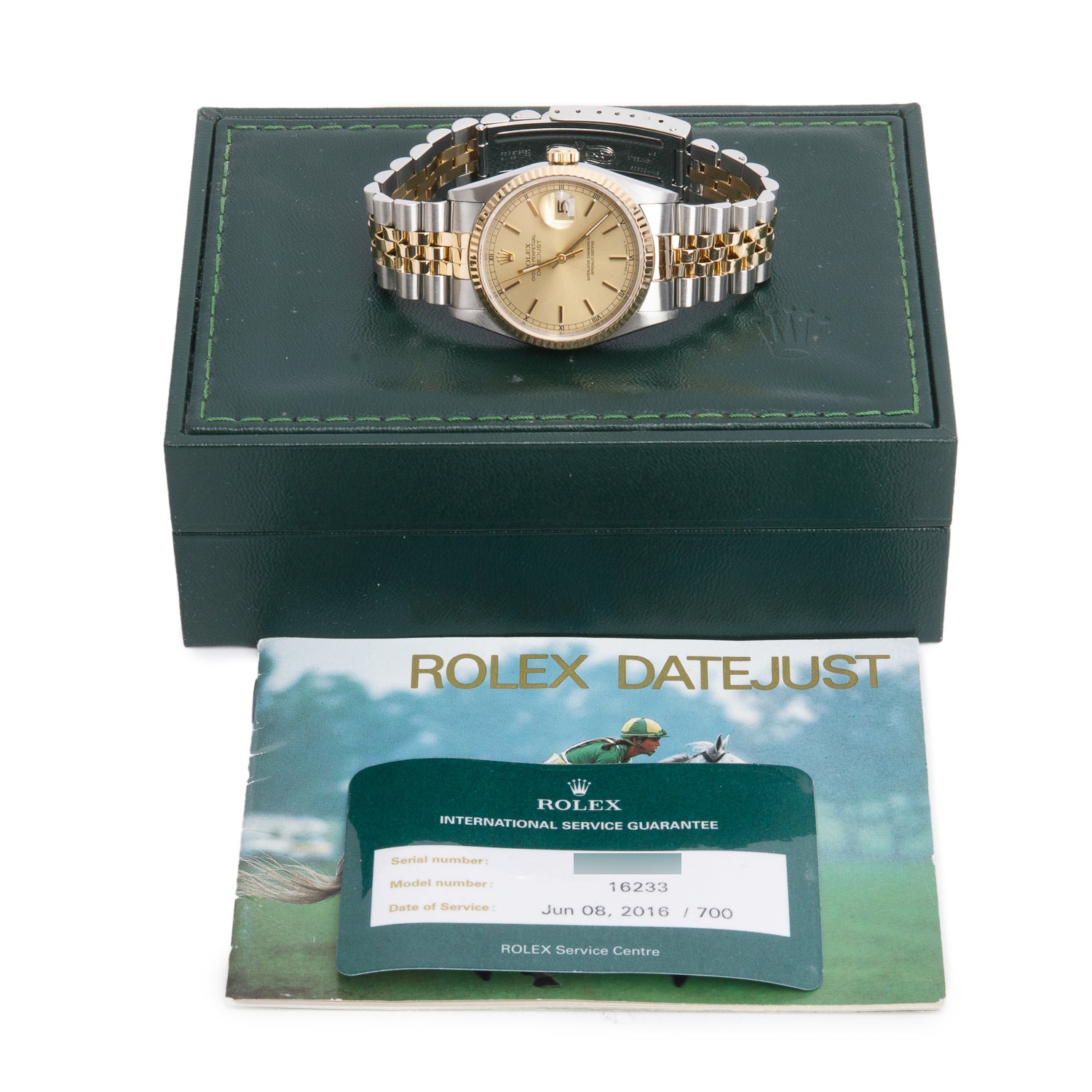 Rolex Stainless Steel & 18k Yellow Gold Datejust 36 MM Automatic Watch Gold Dial 16233 w/ Box & Service Papers
