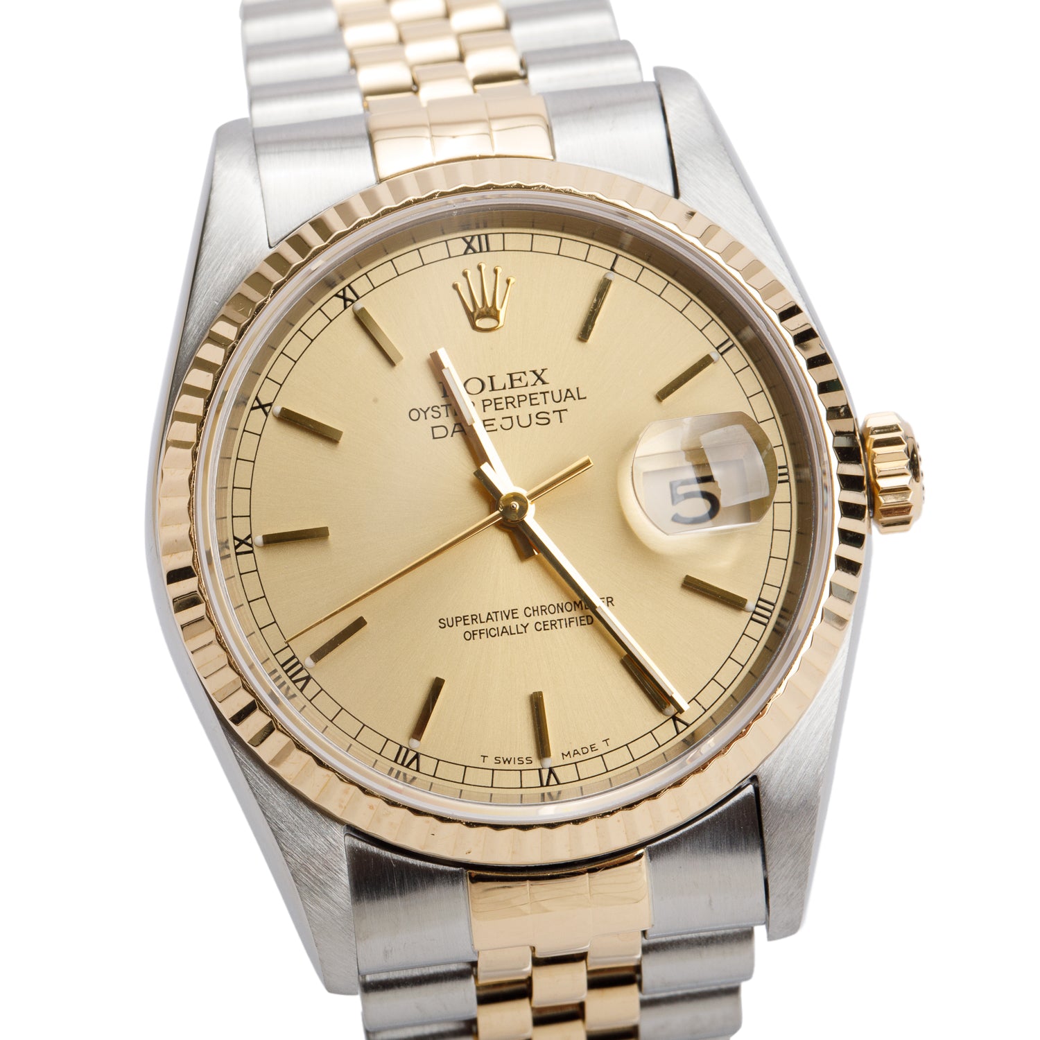 Rolex Stainless Steel & 18k Yellow Gold Datejust 36 MM Automatic Watch Gold Dial 16233 w/ Box & Service Papers
