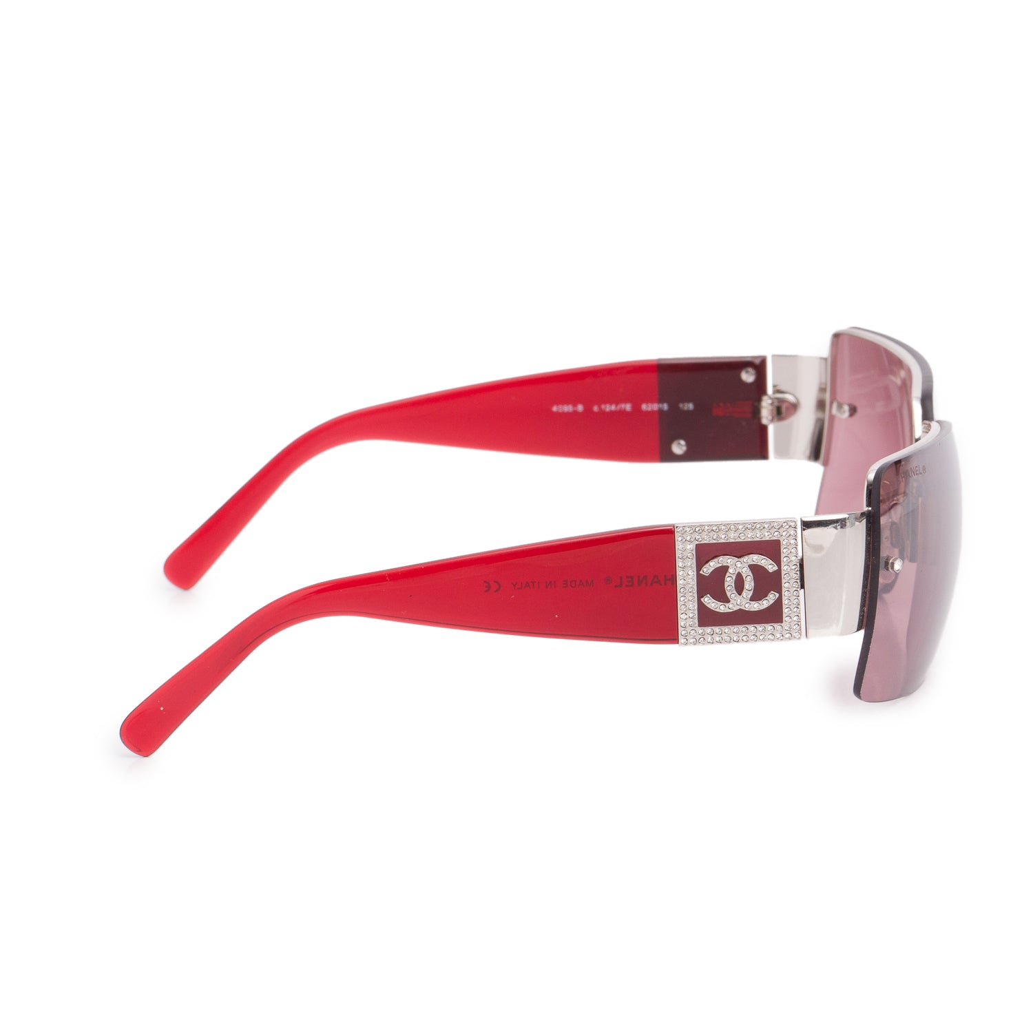 Chanel 4095-B Red Rimless Crystal CC Logo Square Sunglasses
