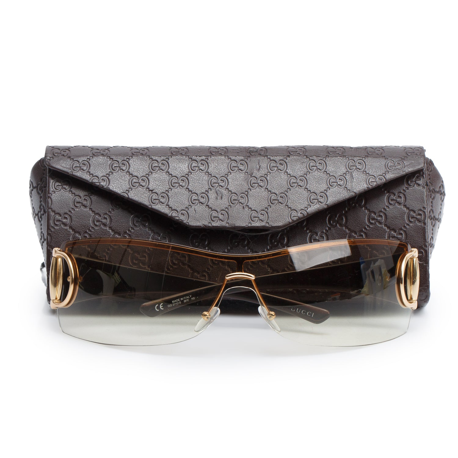 Gucci GG2712/S Brown Acetate Horsebit Shield Sunglasses w/ Case