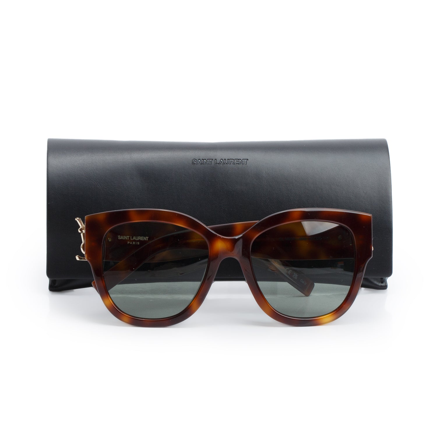 Saint Laurent SL M65/F Havana Acetate Square Cat-Eye Sunglasses w/ Case