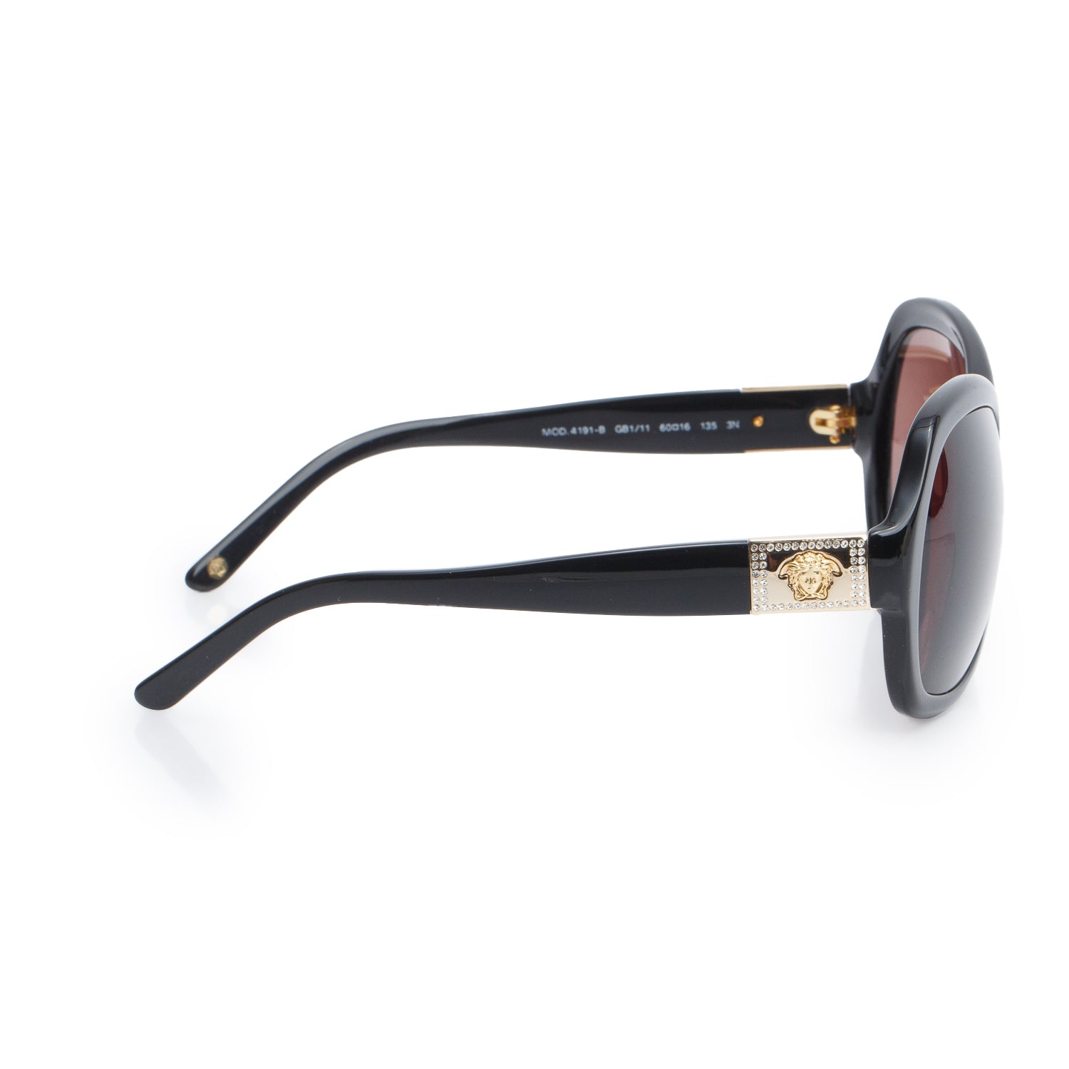 Versace 4191-B Black Medusa Crystal Round Sunglasses w/ Case