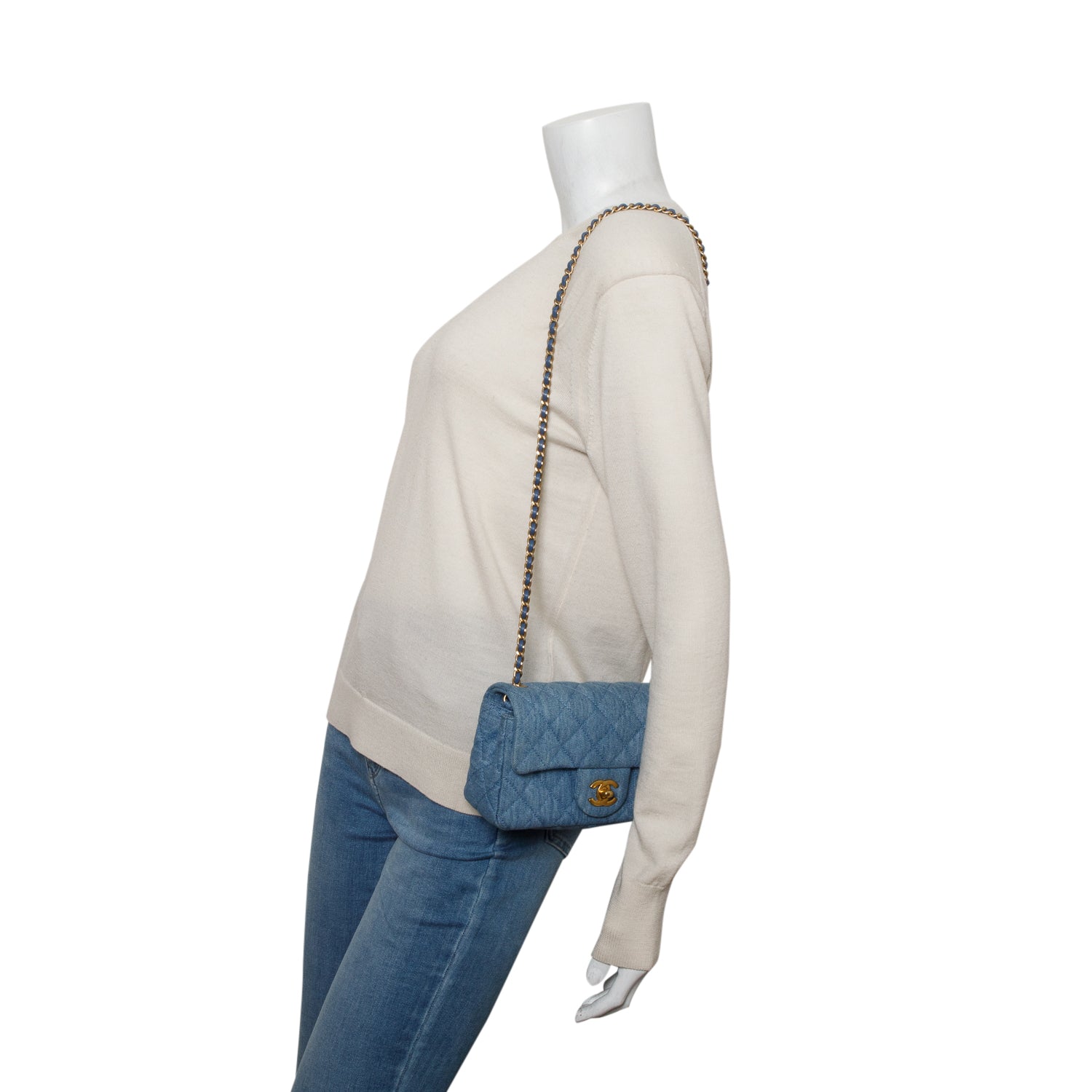 Chanel Denim Quilted Mini Rectangular Pearl Crush Flap w/ Box