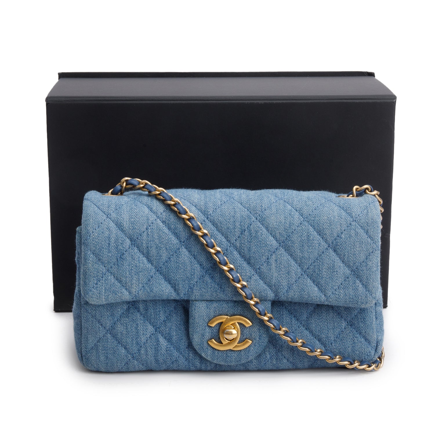 Chanel Denim Quilted Mini Rectangular Pearl Crush Flap w/ Box