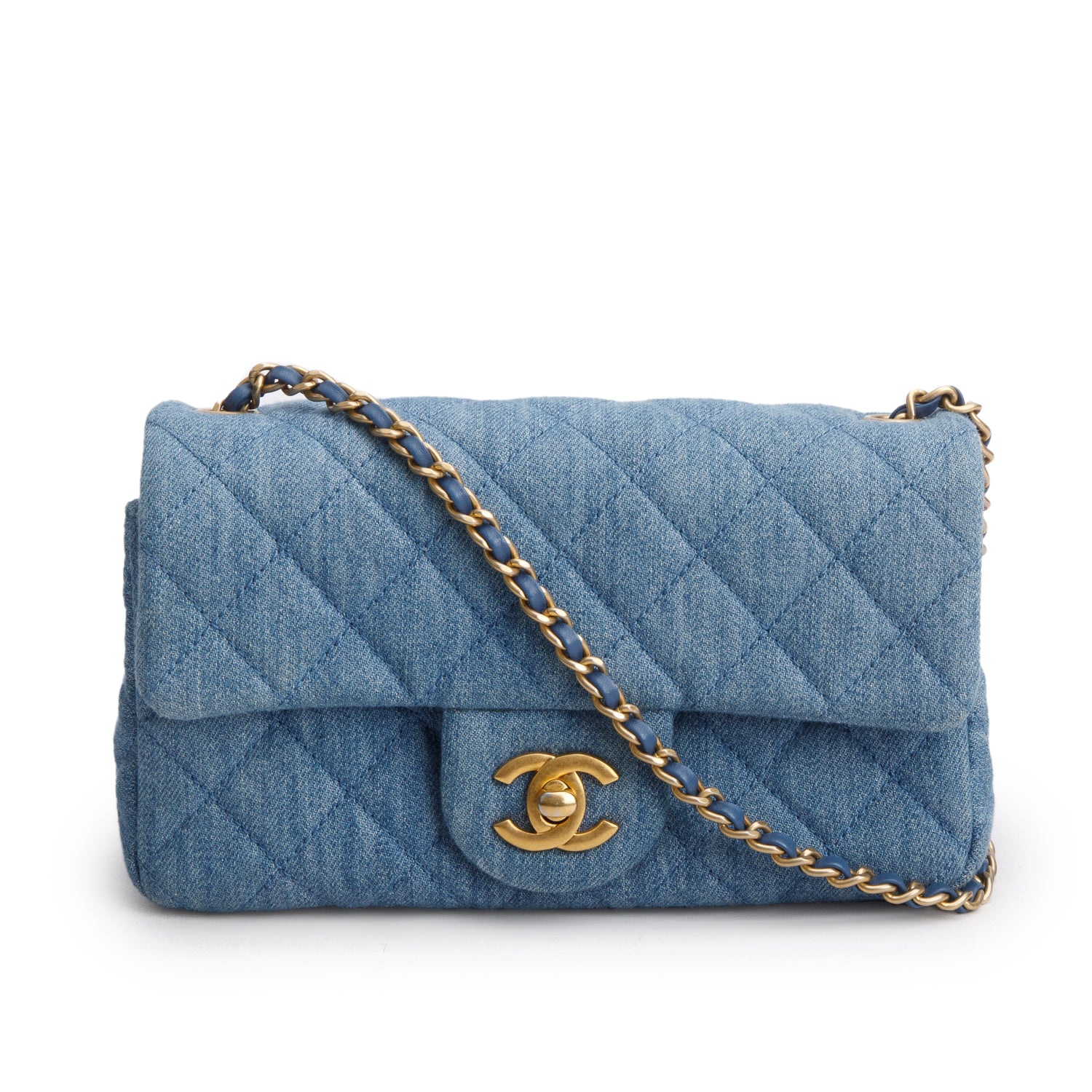 Chanel Denim Quilted Mini Rectangular Pearl Crush Flap w/ Box