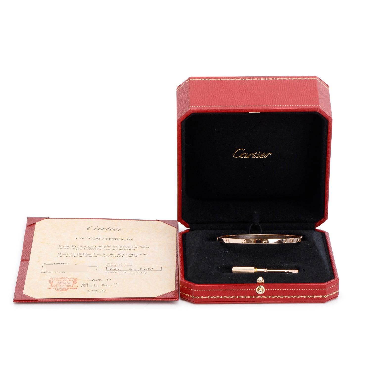 Cartier 2021 18k Rose Gold 3.65 MM Love Bracelet, Small Model, Size 19 w/ Box, Receipt & Certificate