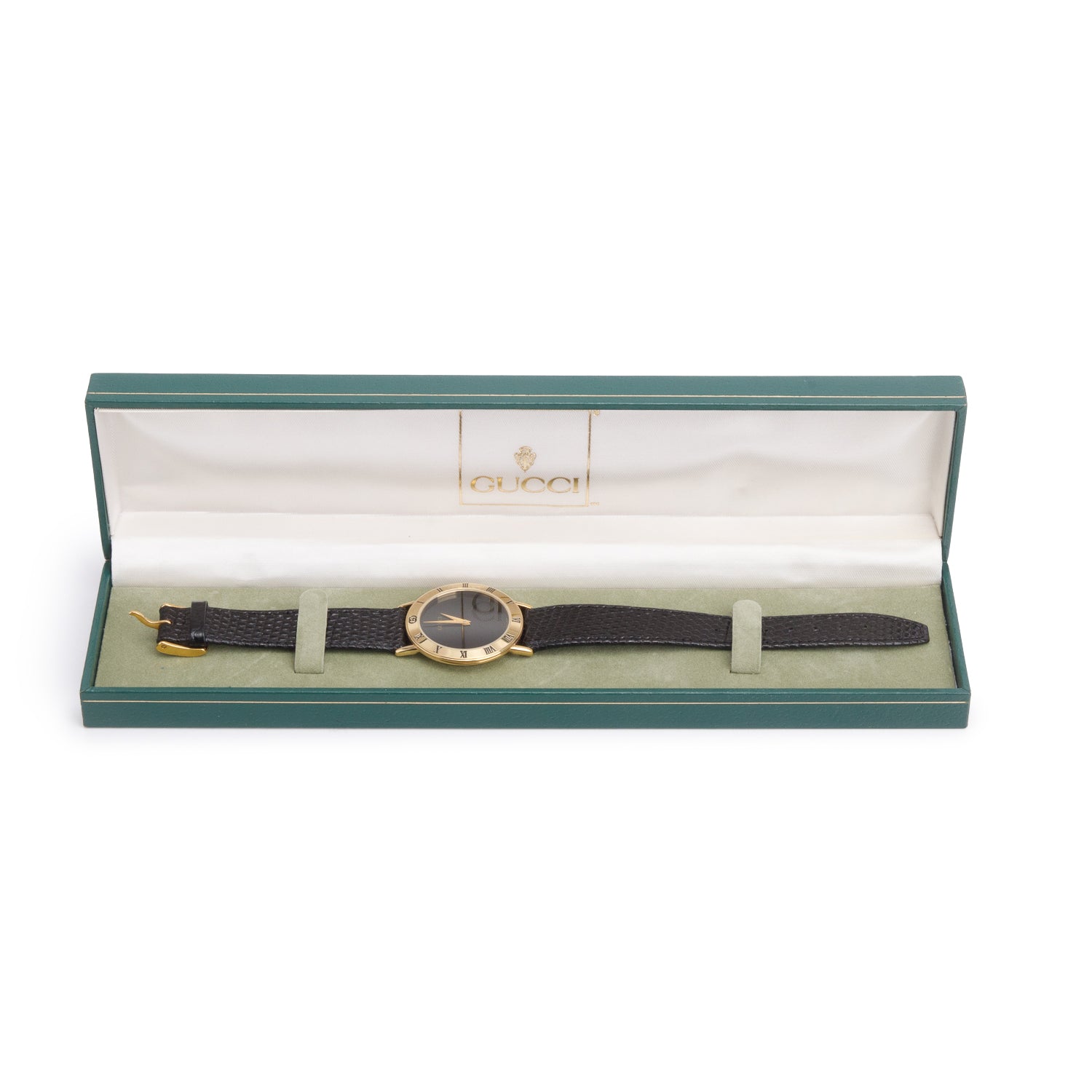 Gucci Gold Plated Stainless Steel 3000 Series 33MM Watch Black Dial w/ Box & Papers