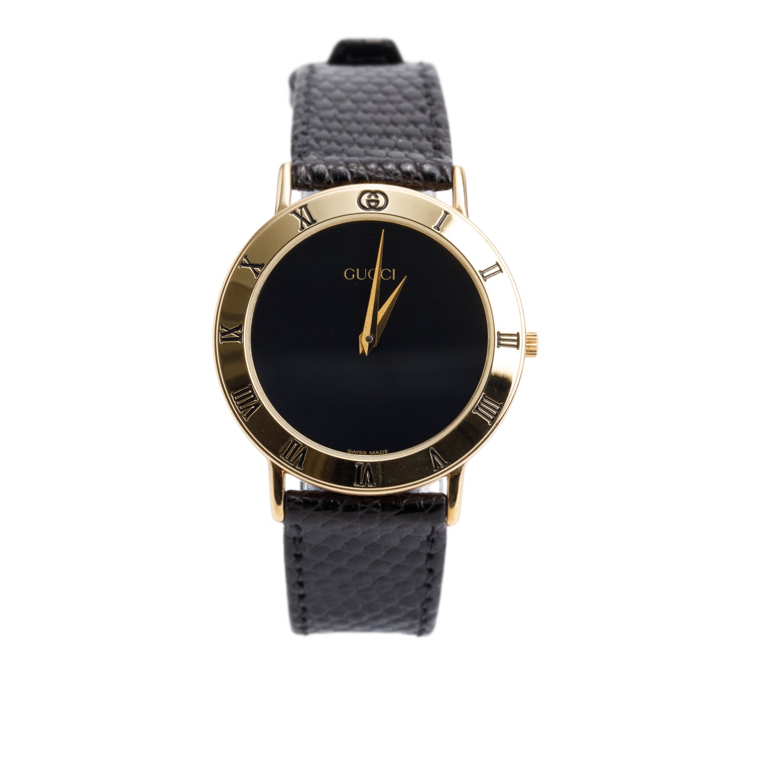 Gucci Gold Plated Stainless Steel 3000 Series 33MM Watch Black Dial w/ Box & Papers