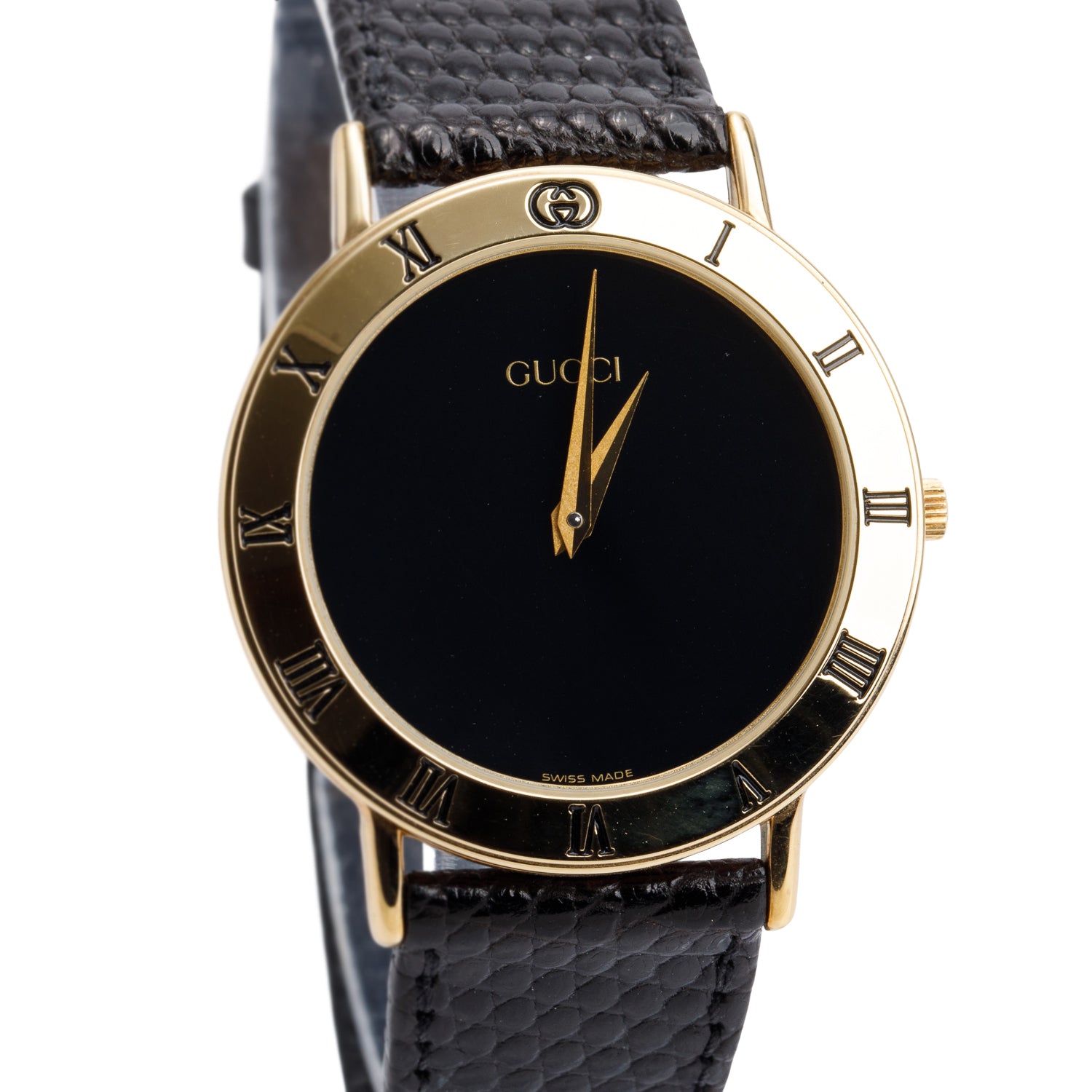 Gucci Gold Plated Stainless Steel 3000 Series 33MM Watch Black Dial w/ Box & Papers