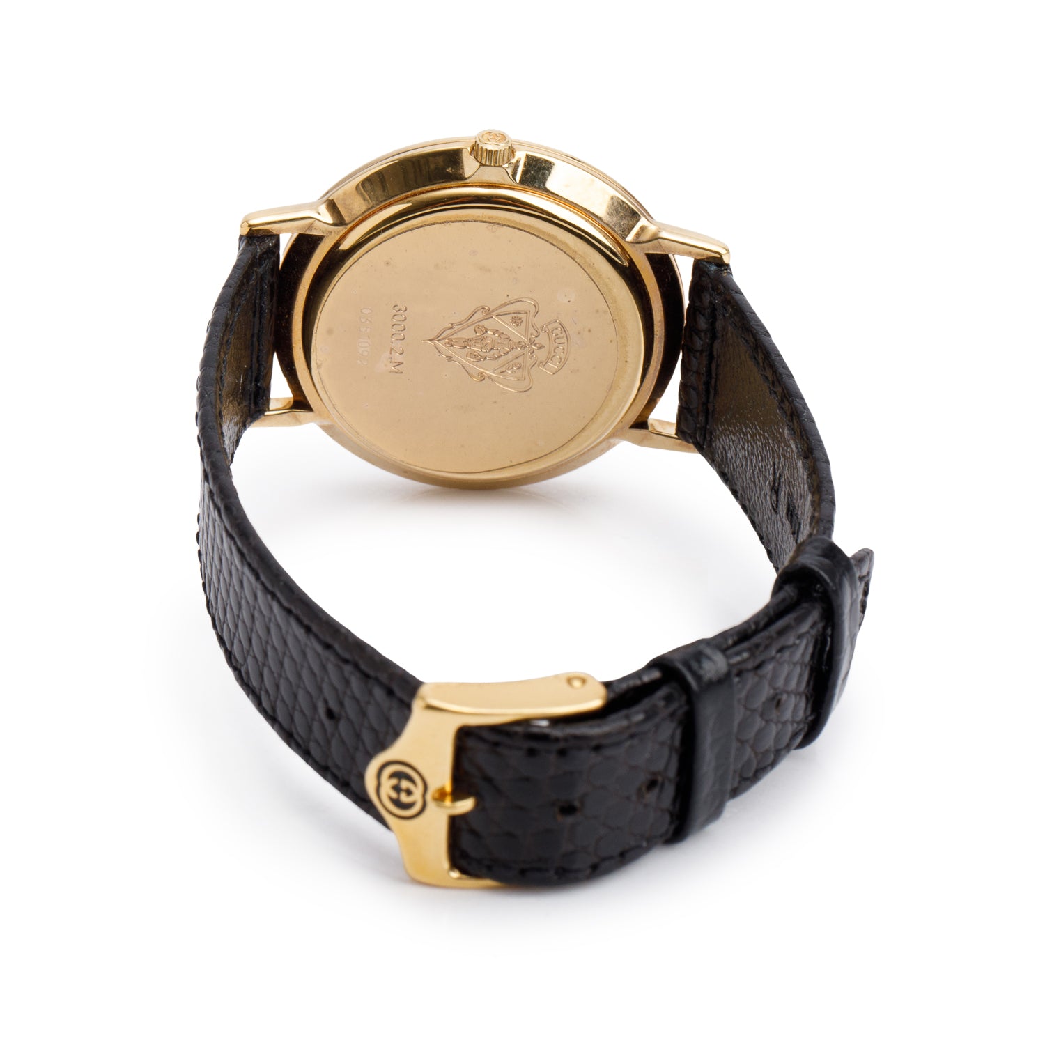 Gucci Gold Plated Stainless Steel 3000 Series 33MM Watch Black Dial w/ Box & Papers