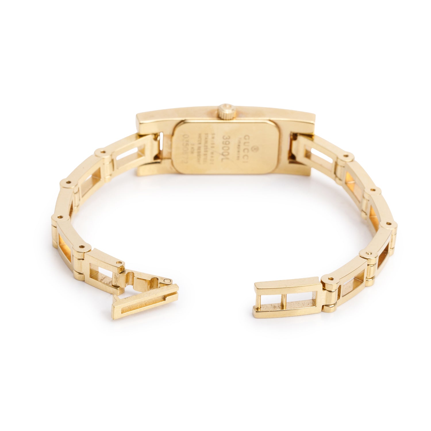 Gucci Gold Plated Stainless Steel White Leather 3900 Series Watch Black Dial