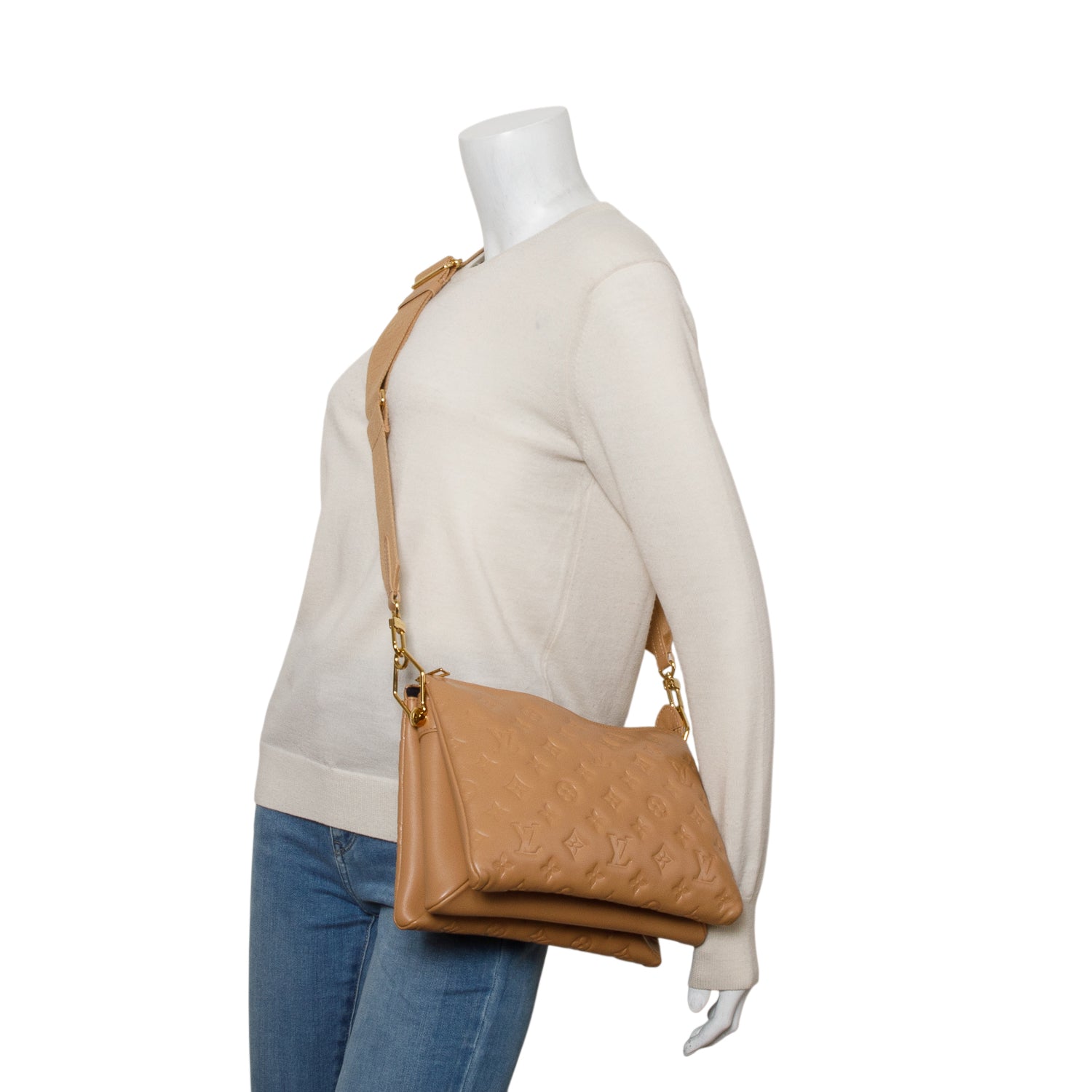 Louis Vuitton Brown Monogram Embossed Lambskin Leather Coussin PM w/ Straps