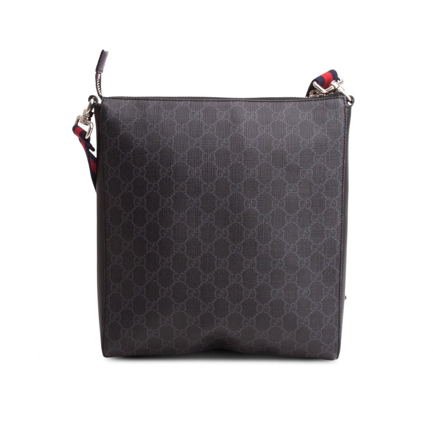 Gucci Black GG Supreme Monogram Web Flat Medium Messenger Bag