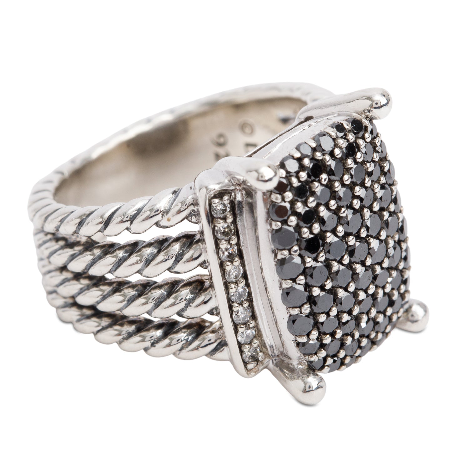 David Yurman Sterling Silver Black & White Diamond Wheaton Ring, 17 MM Size 5.5
