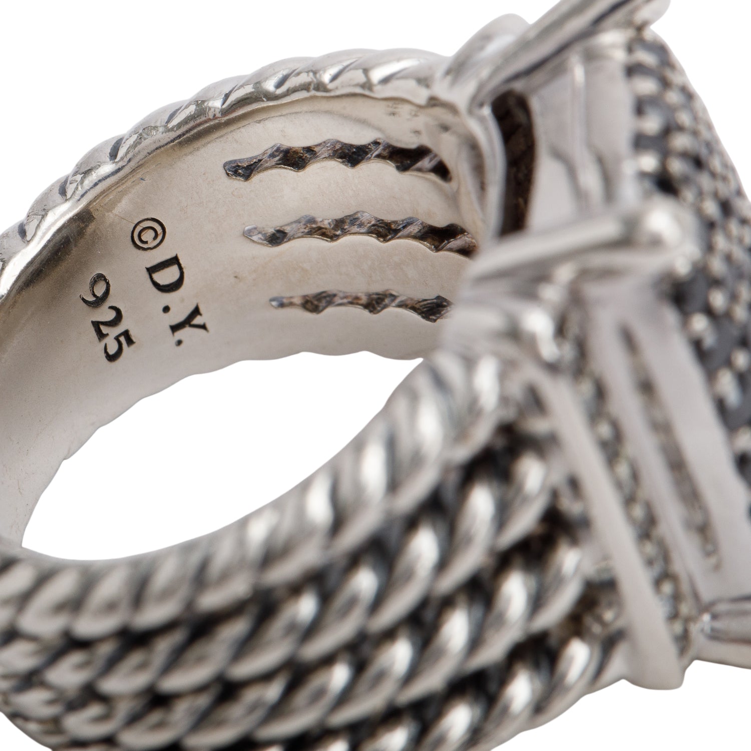 David Yurman Sterling Silver Black & White Diamond Wheaton Ring, 17 MM Size 5.5