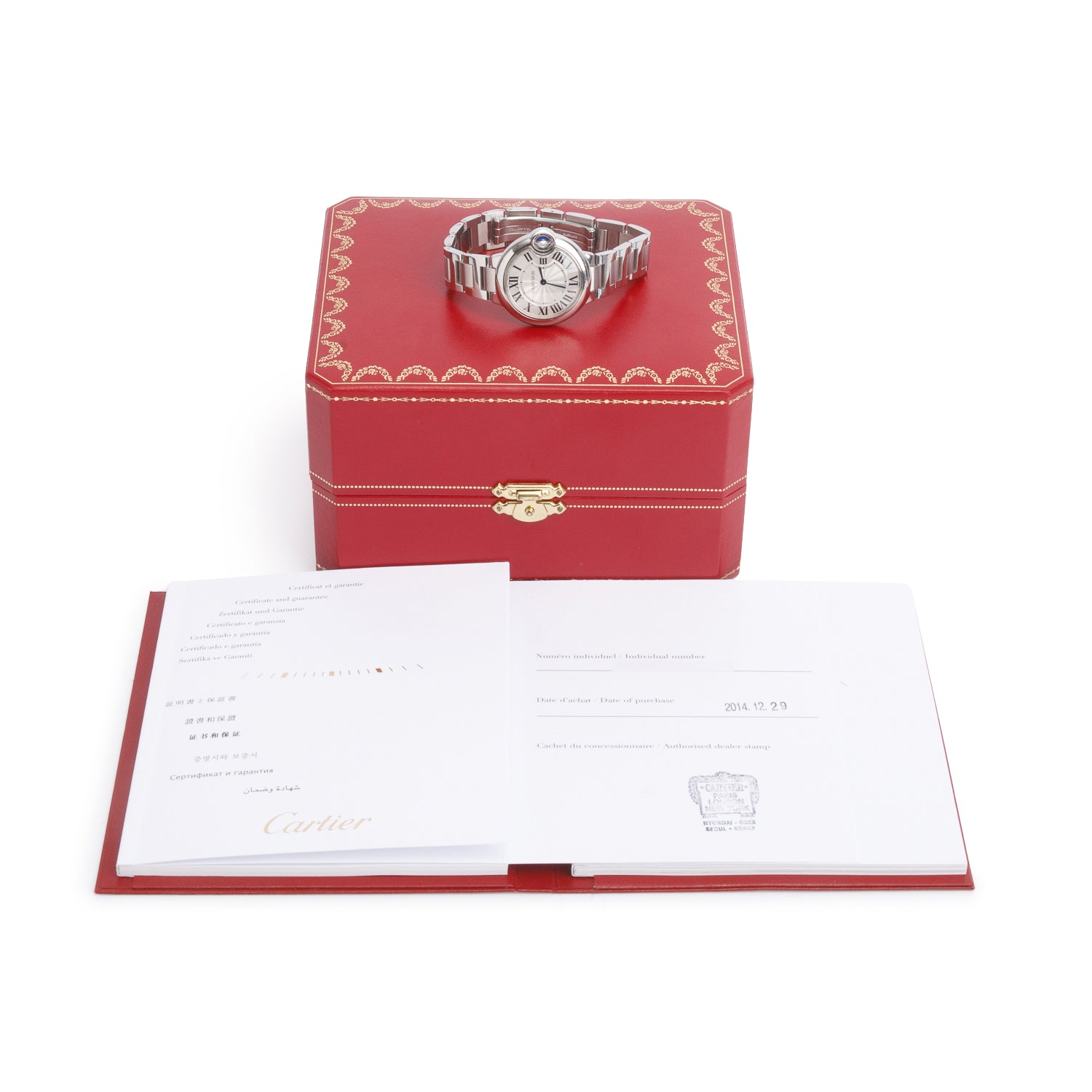 Cartier Stainless Steel Ballon Bleu de Cartier 33 MM Quartz Watch Silver Dial 3653 w/ Box & Papers