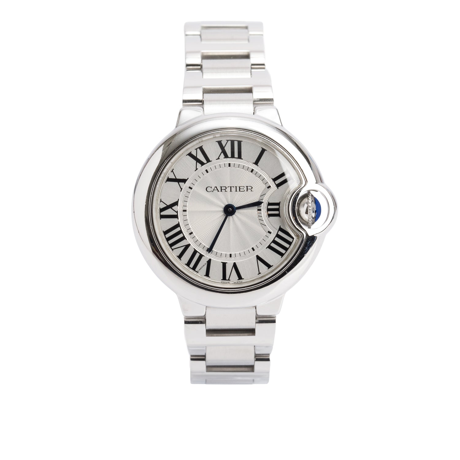 Cartier Stainless Steel Ballon Bleu de Cartier 33 MM Quartz Watch Silver Dial 3653 w/ Box & Papers