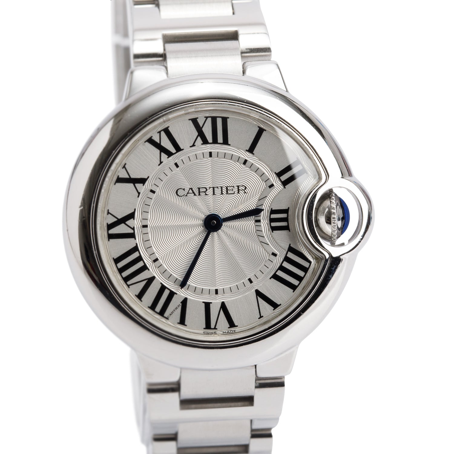Cartier Stainless Steel Ballon Bleu de Cartier 33 MM Quartz Watch Silver Dial 3653 w/ Box & Papers