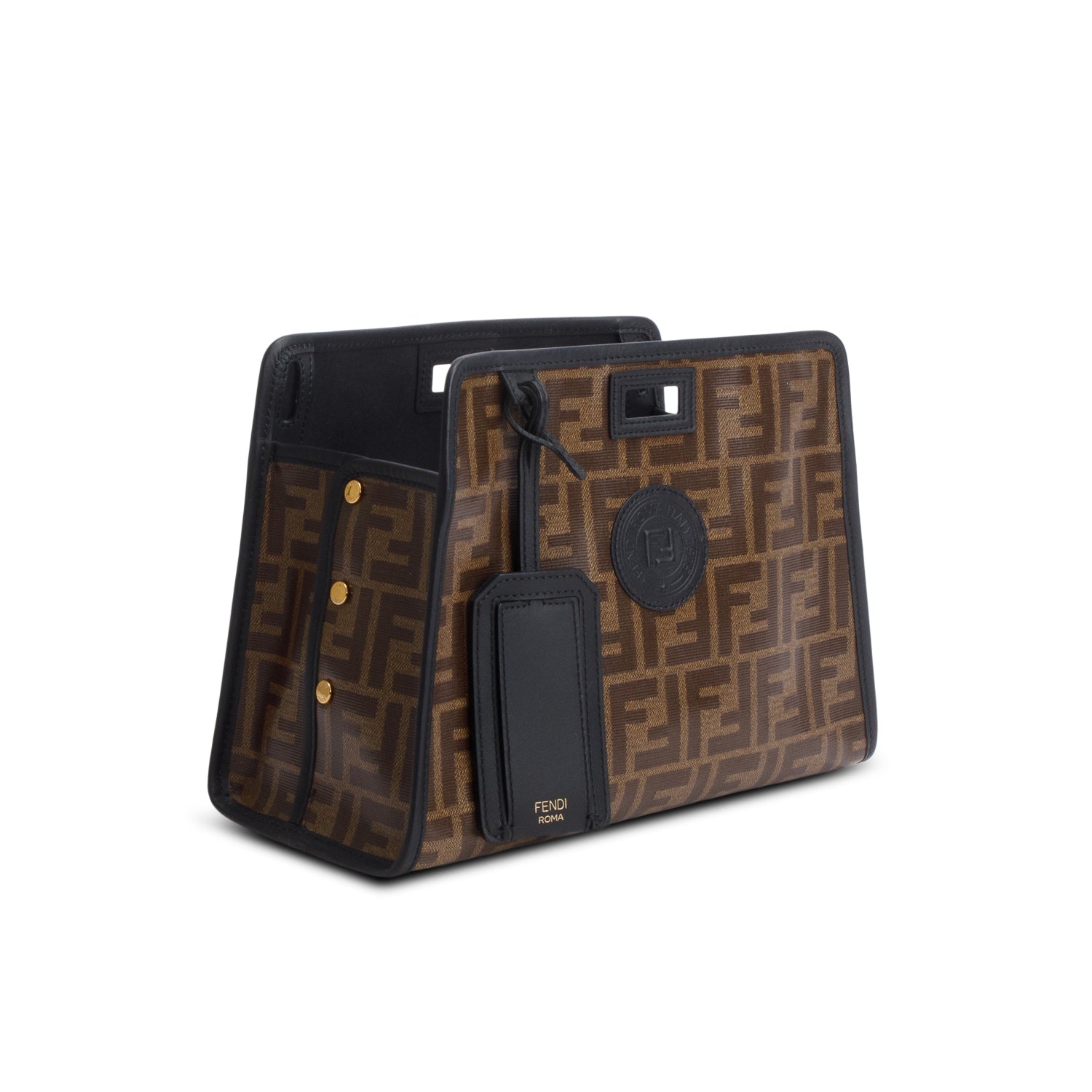 Fendi Brown Glazed Fabric Vitello Century FF 1974 Stamp Patch Mini Peekaboo Defender Cover