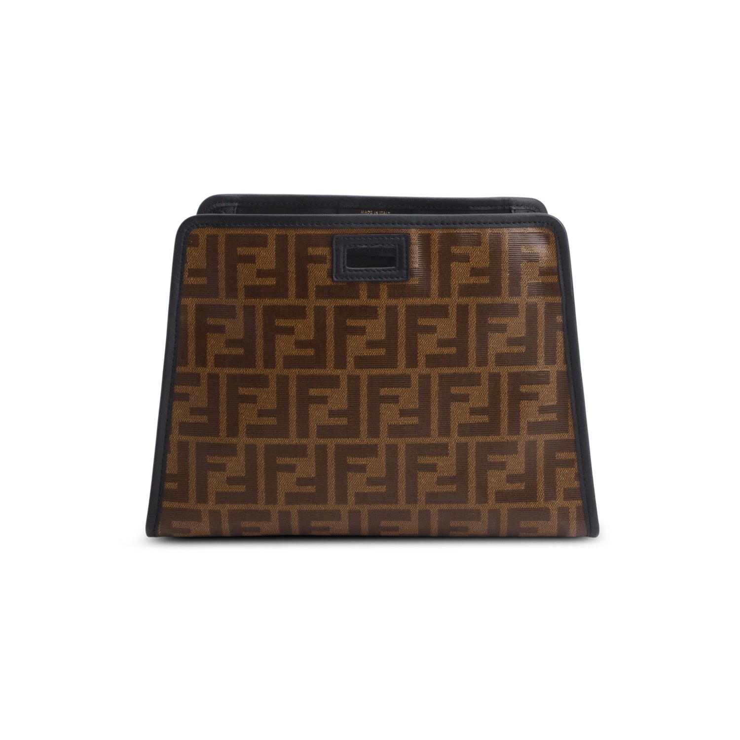 Fendi Brown Glazed Fabric Vitello Century FF 1974 Stamp Patch Mini