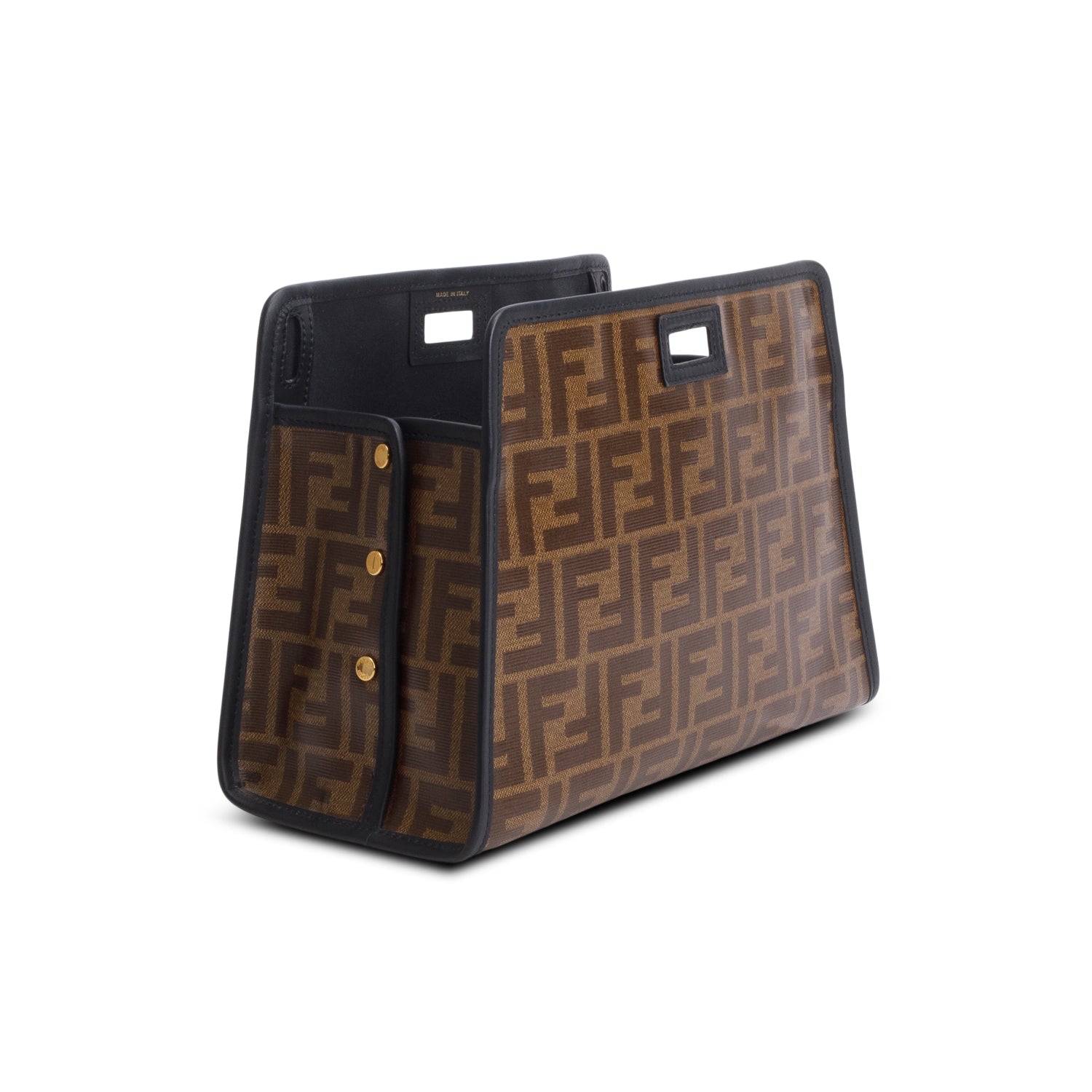 Fendi Brown Glazed Fabric Vitello Century FF 1974 Stamp Patch Mini Peekaboo Defender Cover