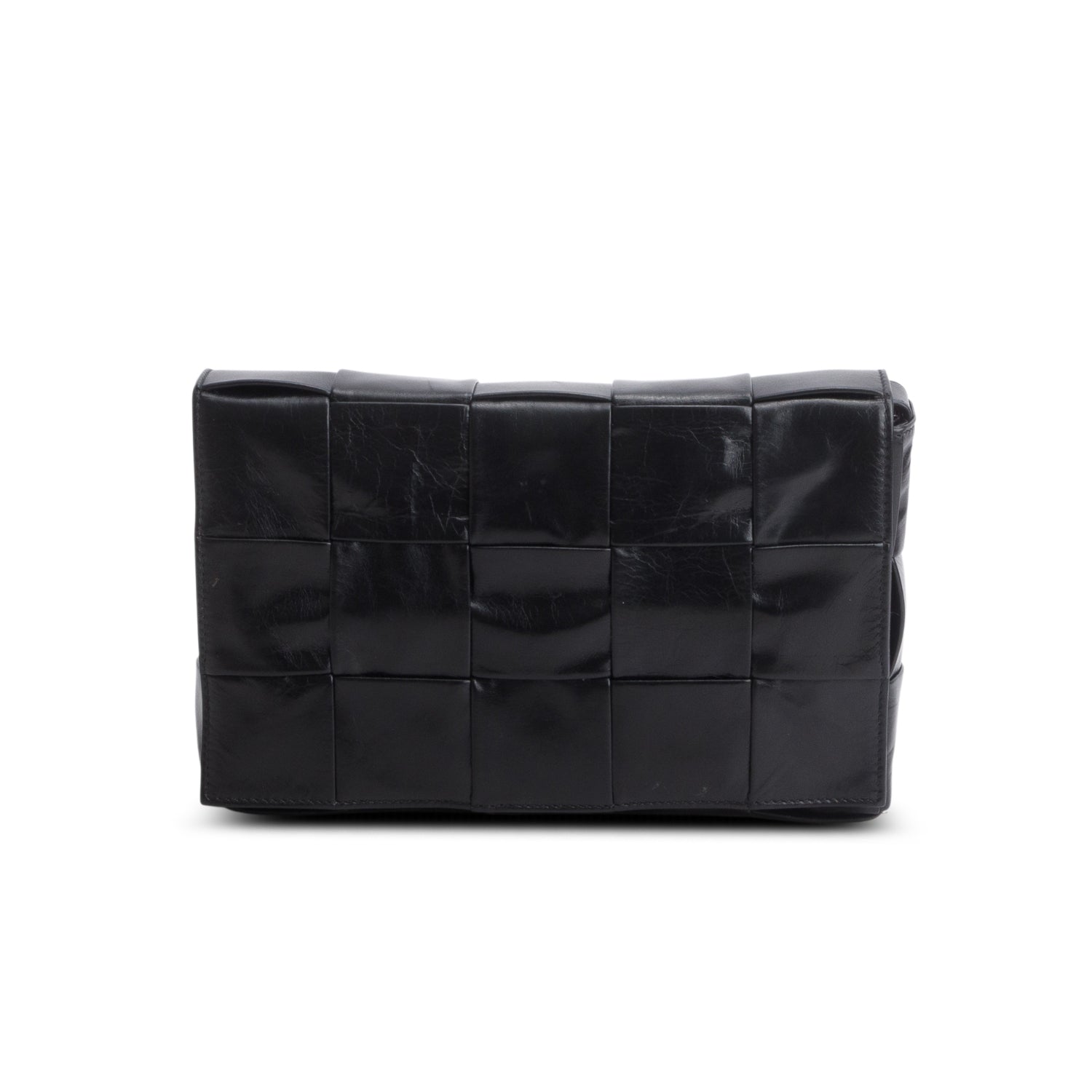 Bottega Veneta Black Paper Calfskin Maxi Intrecciato Small Cassette Crossbody Bag