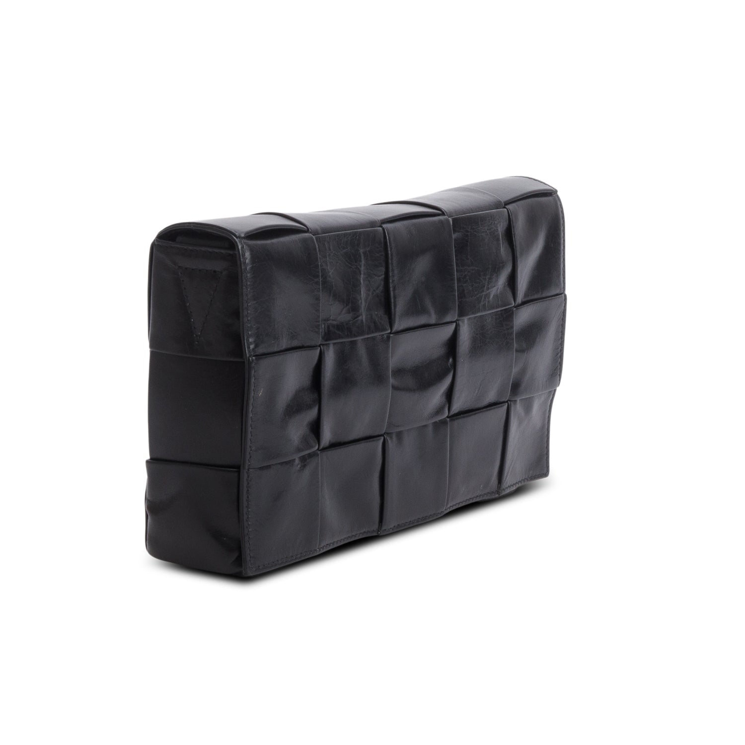 Bottega Veneta Black Paper Calfskin Maxi Intrecciato Small Cassette Crossbody Bag