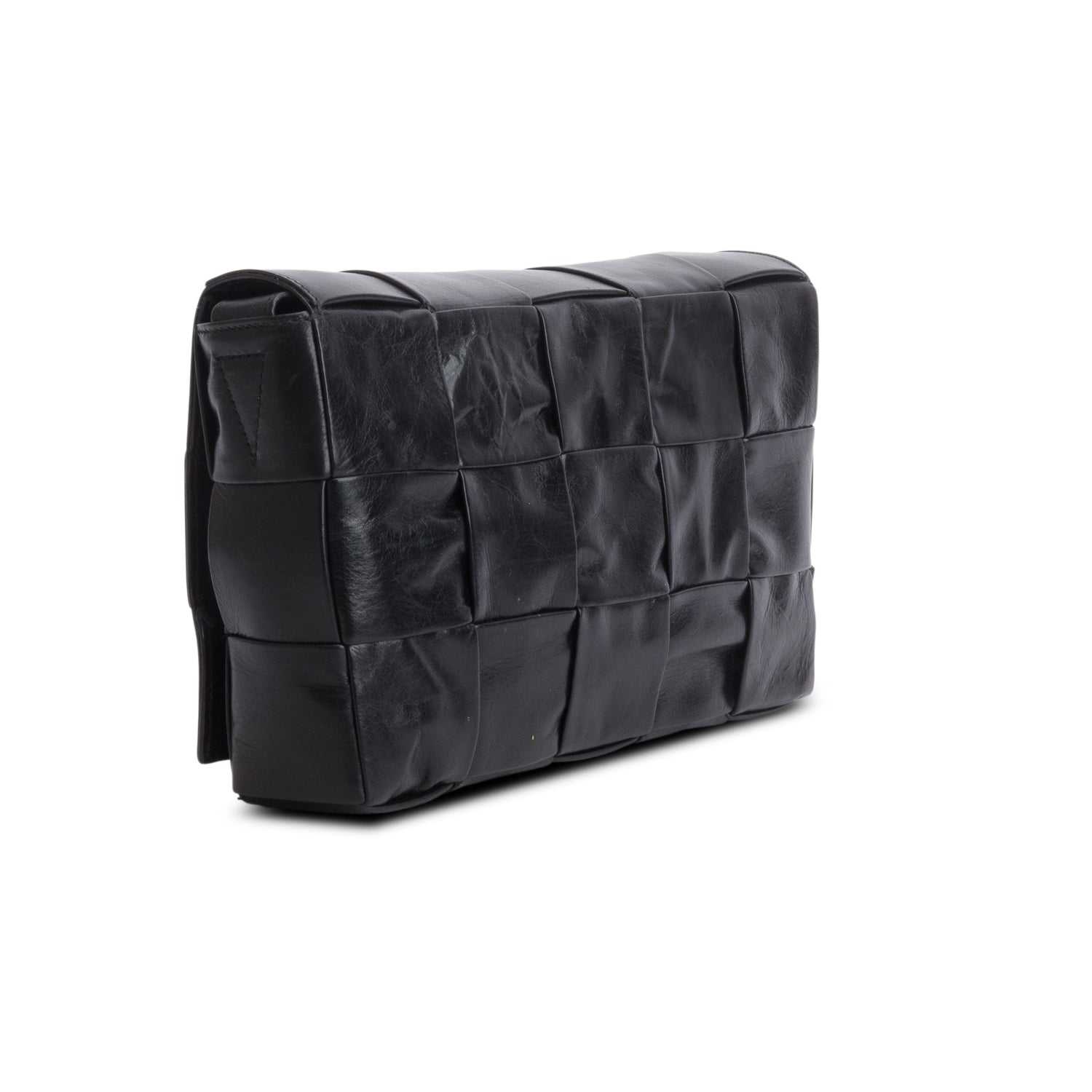 Bottega Veneta Black Paper Calfskin Maxi Intrecciato Small Cassette Crossbody Bag