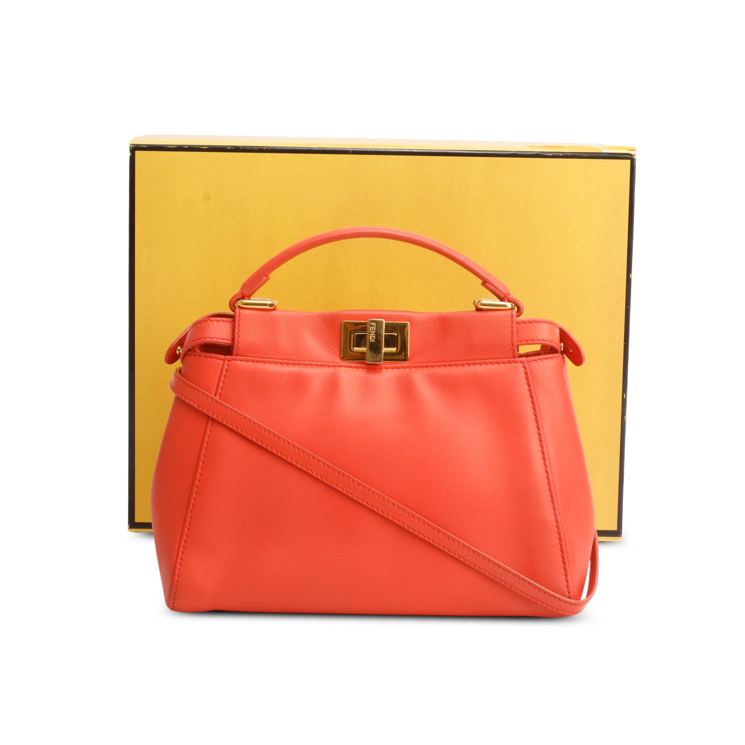 Fendi Orange Nappa Mini Peekaboo Iconic Satchel w/ Box & Strap