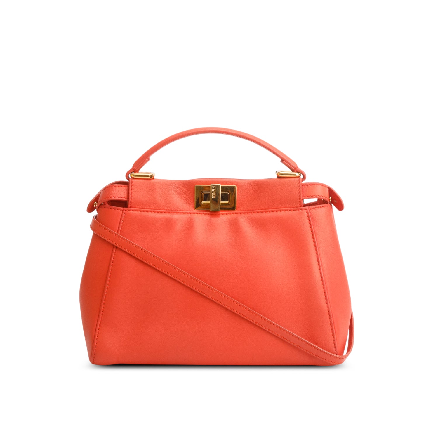 Fendi Orange Nappa Mini Peekaboo Iconic Satchel w/ Box & Strap