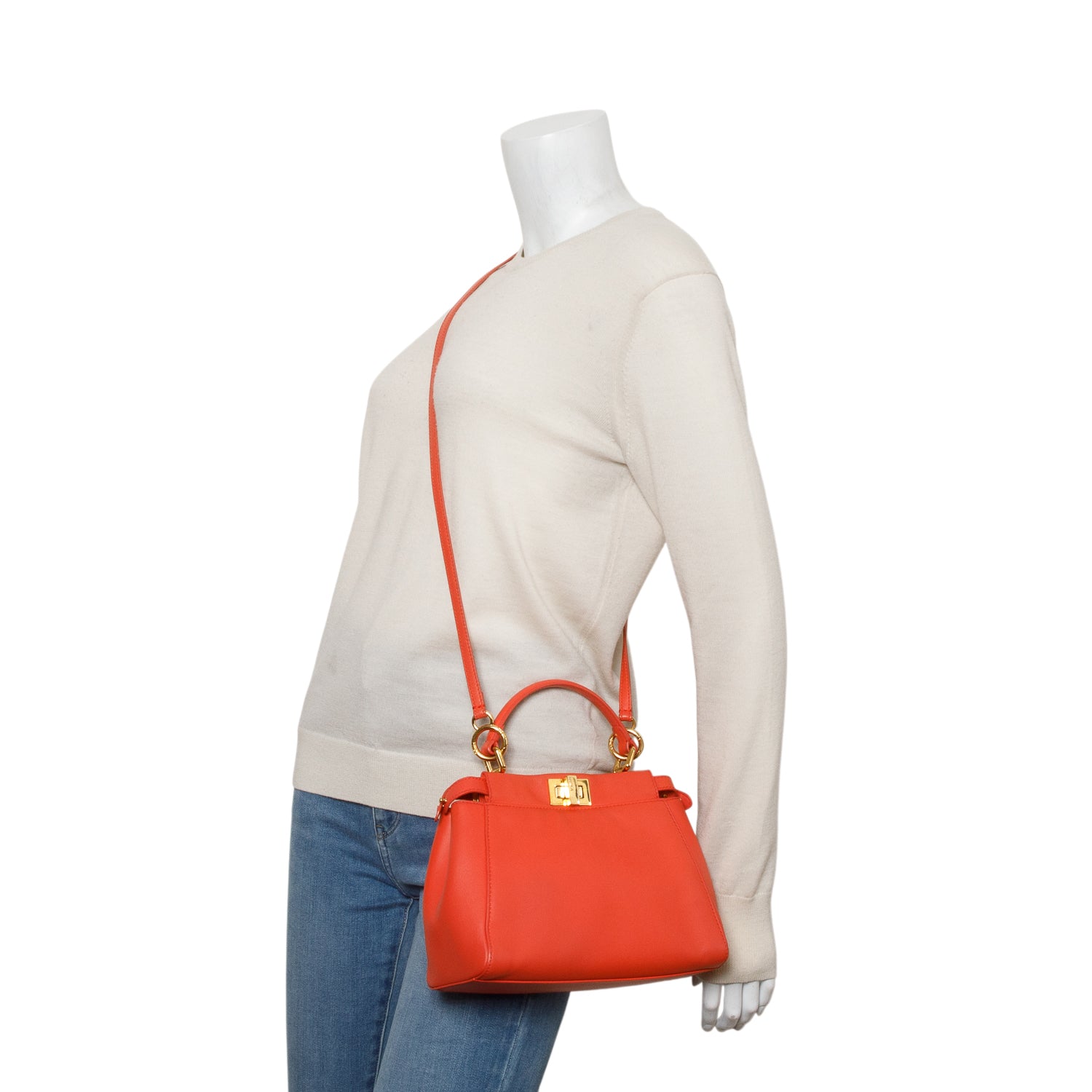 Fendi Orange Nappa Mini Peekaboo Iconic Satchel w/ Box & Strap