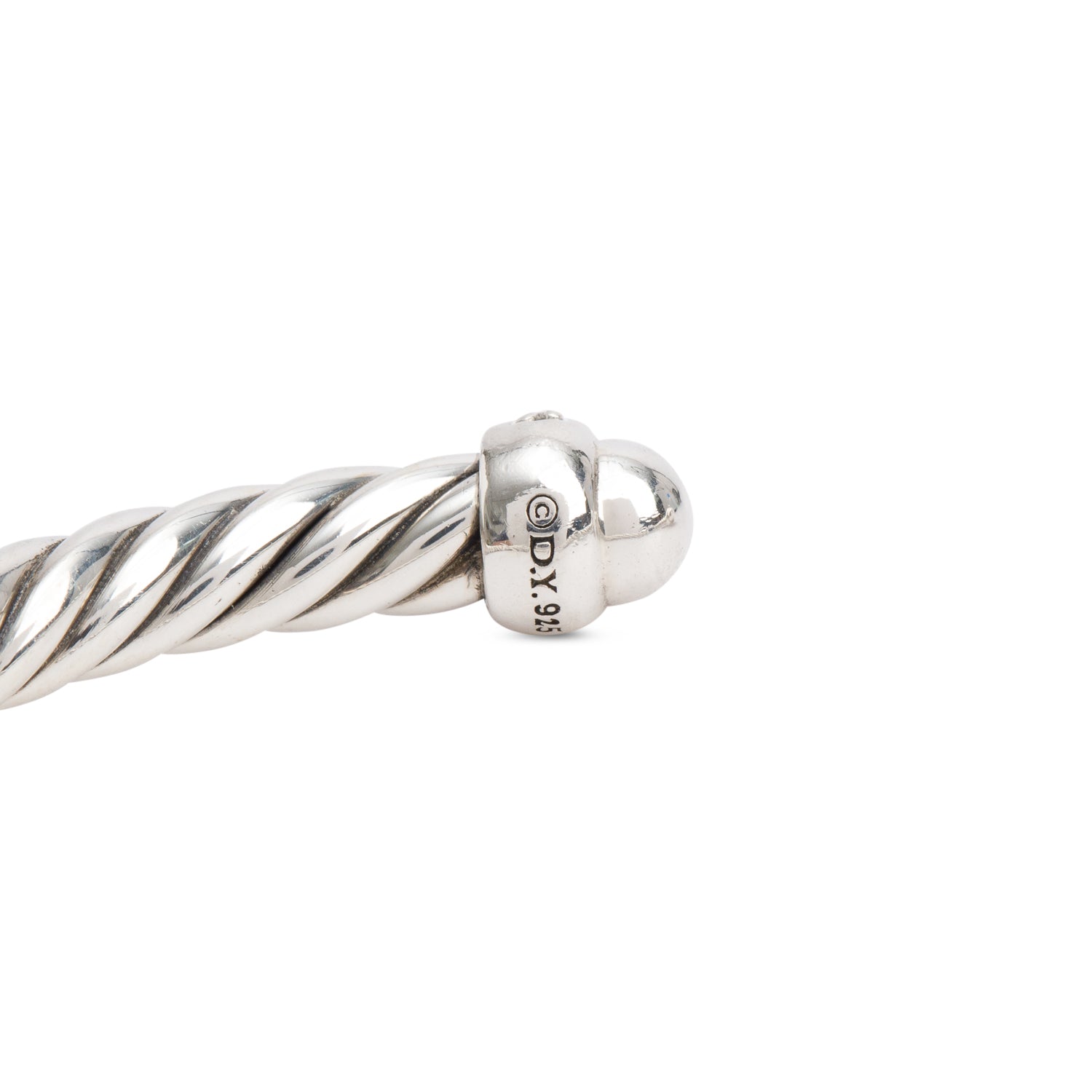 David Yurman Sterling Silver Diamond 4MM Classic Cable Cuff Bracelet
