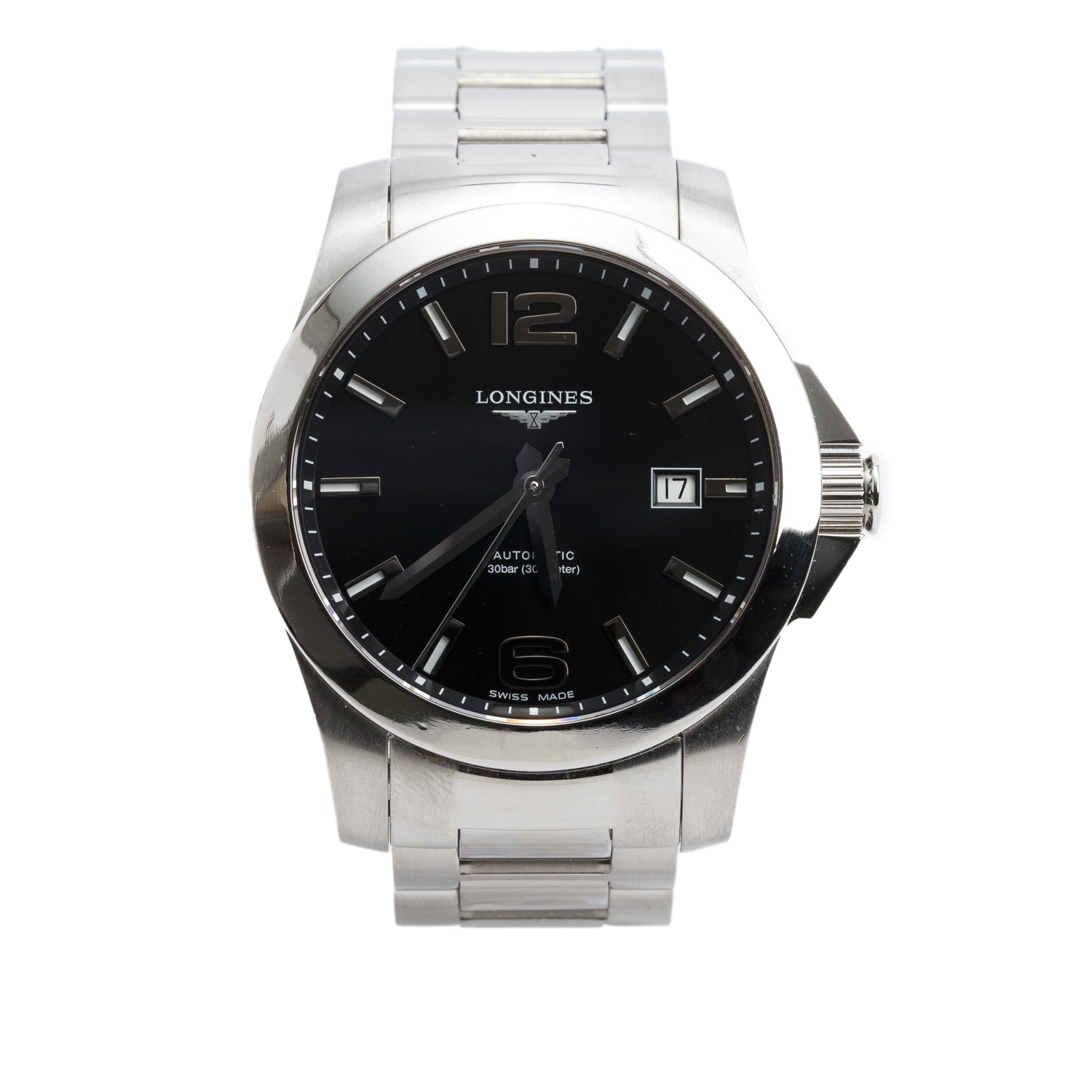 Longines Stainless Steel Conquest 41 MM Automatic Watch Black Dial