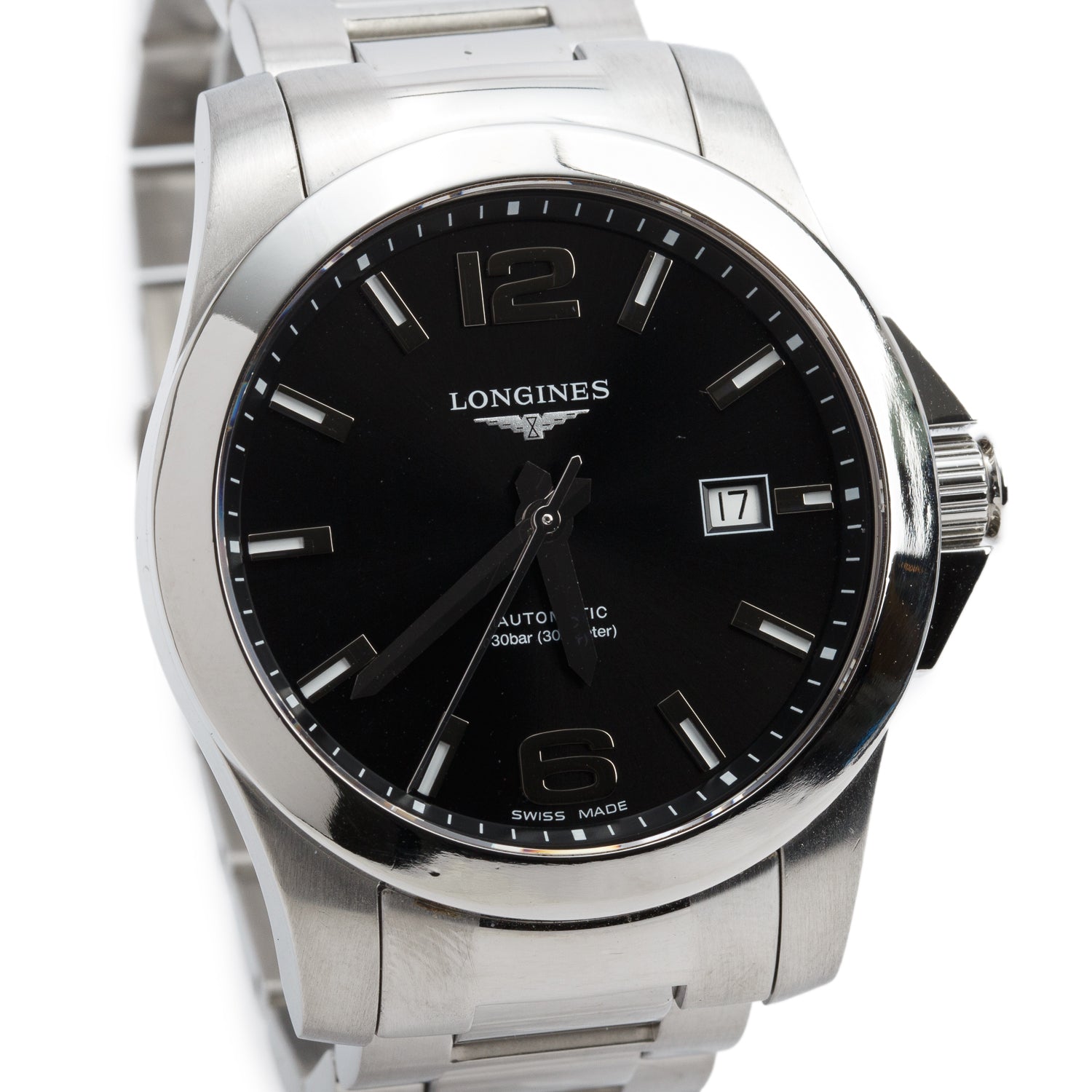 Longines Stainless Steel Conquest 41 MM Automatic Watch Black Dial