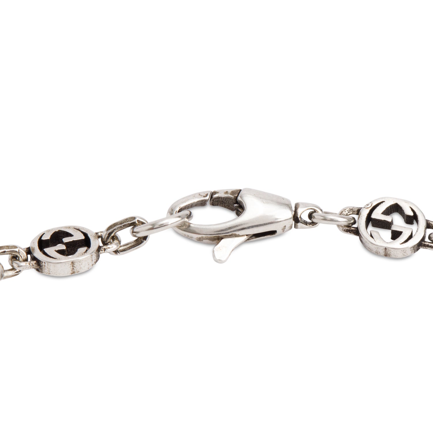 Gucci Sterling Silver Interlocking G Red Enamel Heart Station Bracelet
