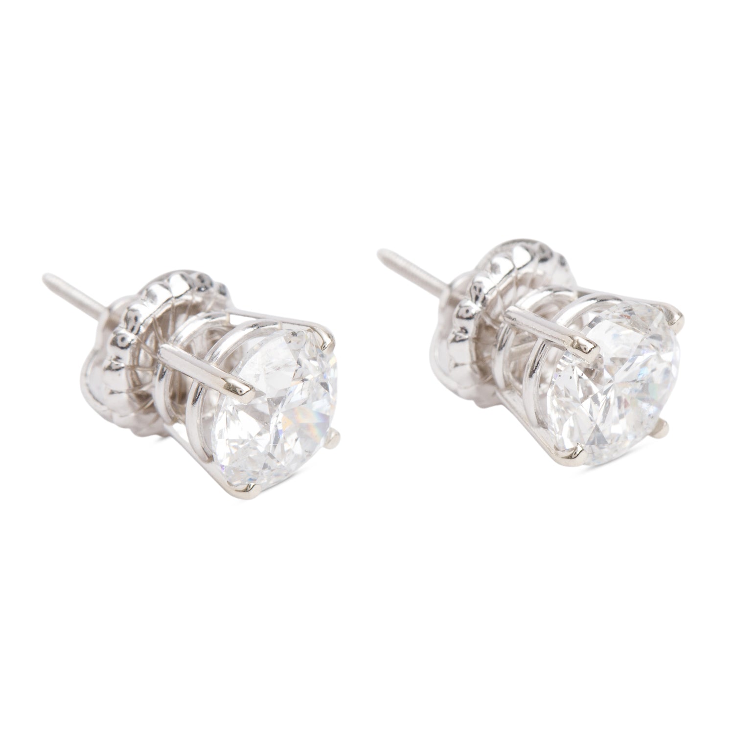 14k White Gold 3.04 tcw. Round Cut Diamond Stud Earrings