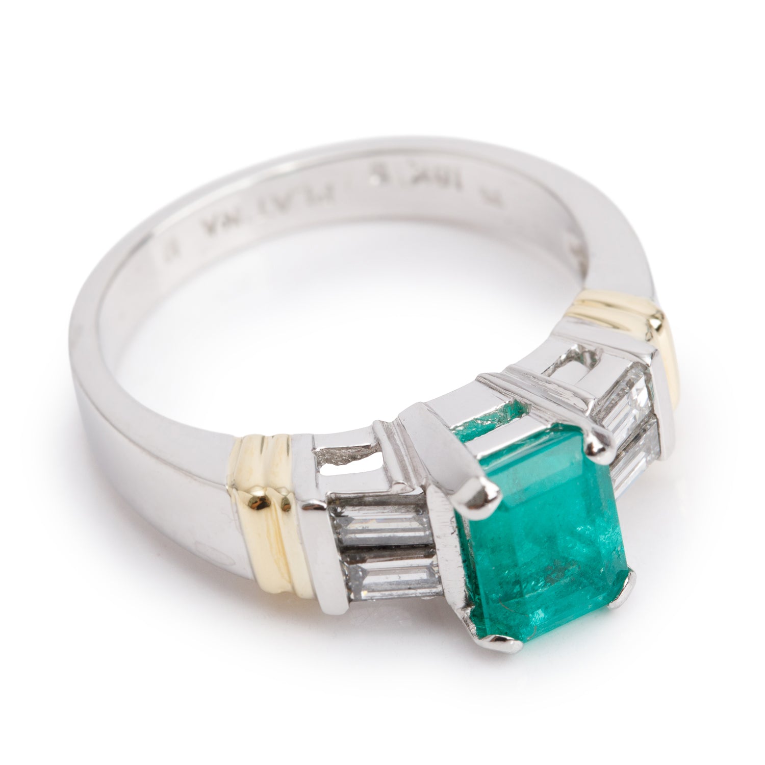 Platinum & 18k Yellow Gold 1.60 ct. Emerald Cut Emerald & Diamond Ring, Size 8.25