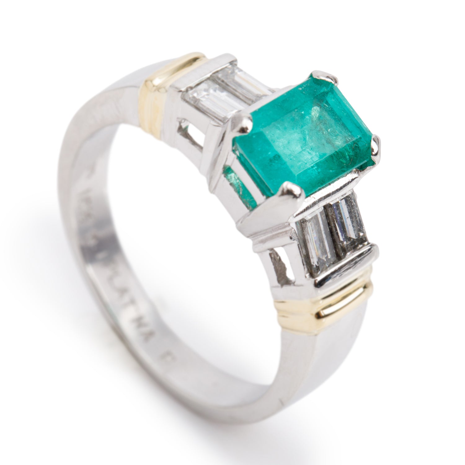 Platinum & 18k Yellow Gold 1.60 ct. Emerald Cut Emerald & Diamond Ring, Size 8.25