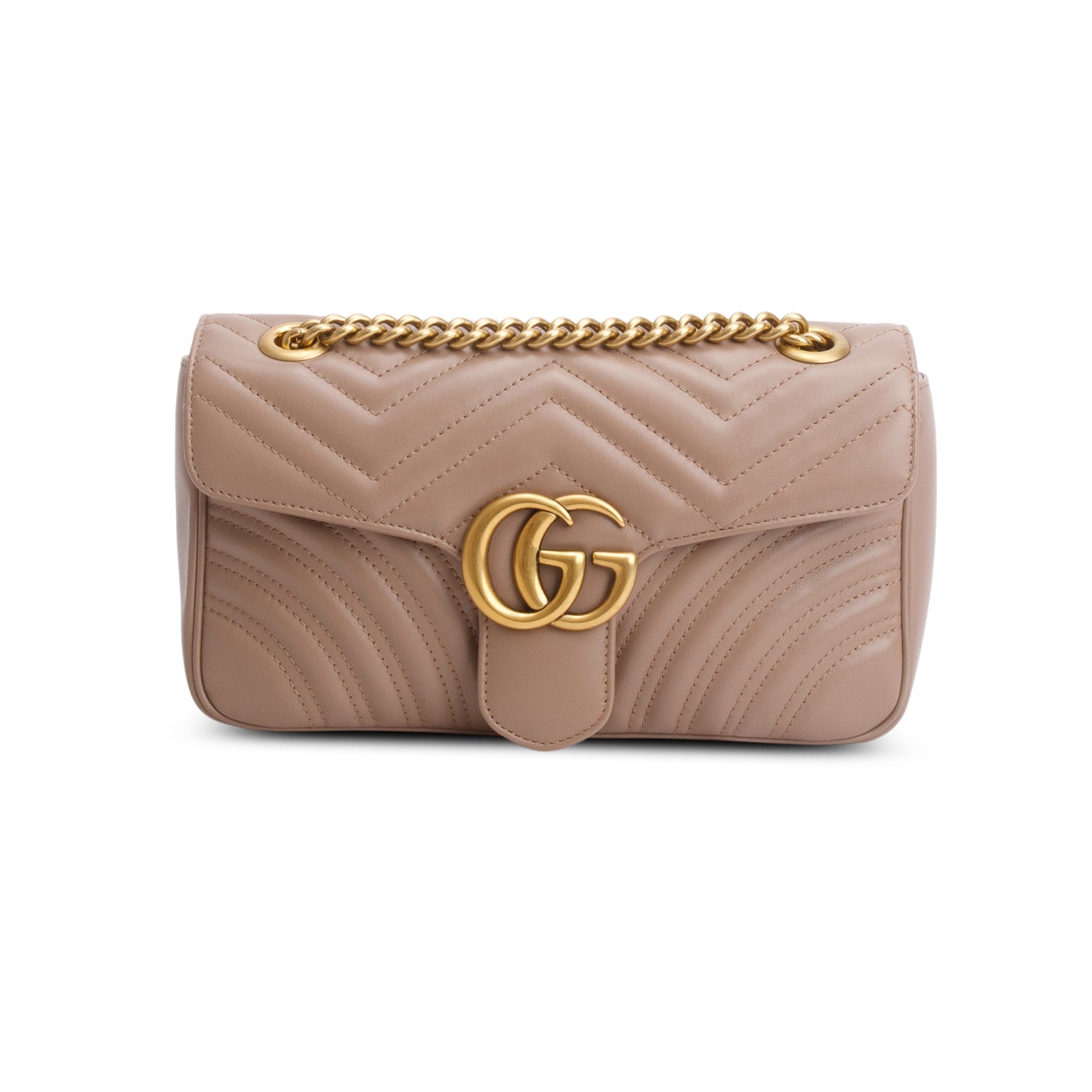Gucci Taupe Leather GG Marmont Small Shoulder Bag