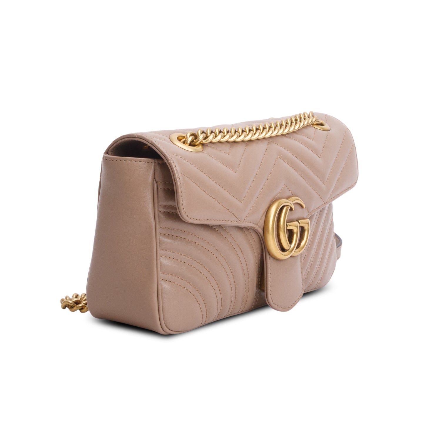 Gucci Taupe Leather GG Marmont Small Shoulder Bag