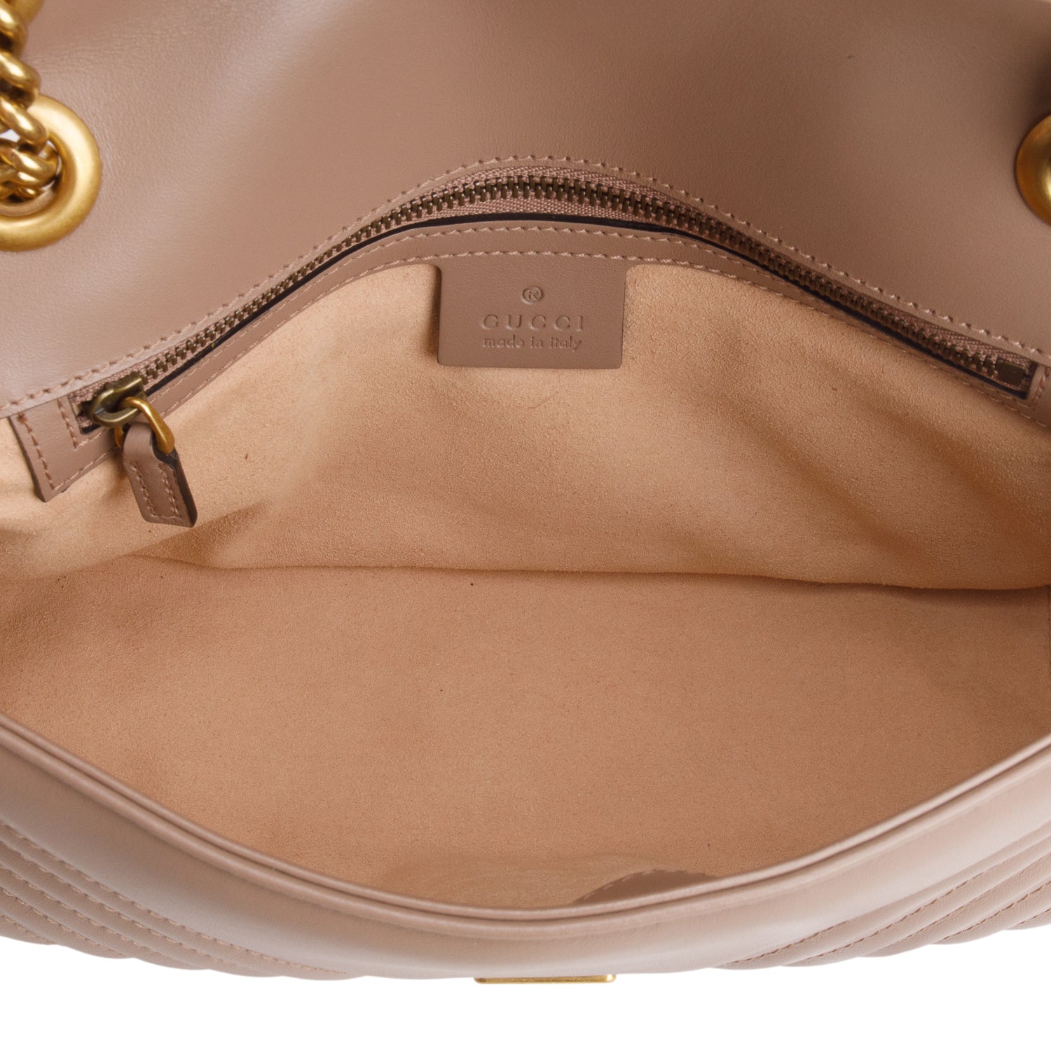 Gucci Taupe Leather GG Marmont Small Shoulder Bag