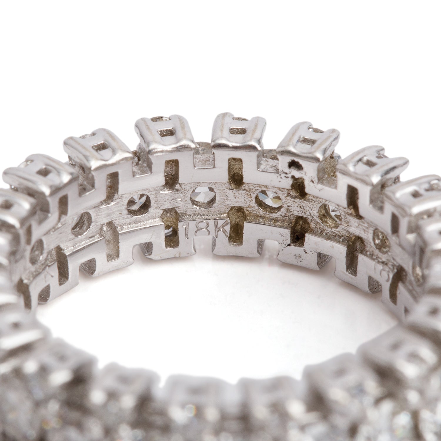 18k White Gold Three Row Diamond Band Ring, Size 5
