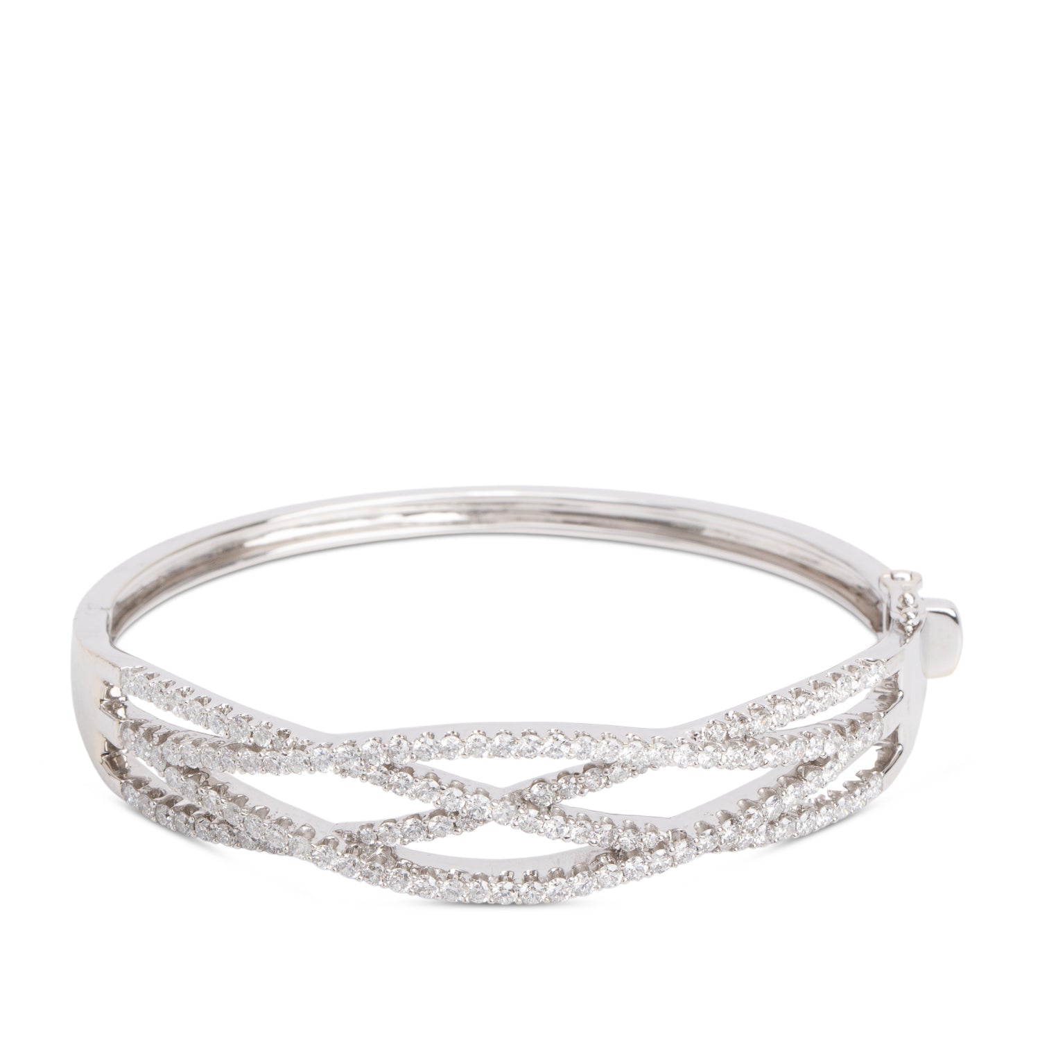 18k White Gold Diamond Hinged Bangle Bracelet