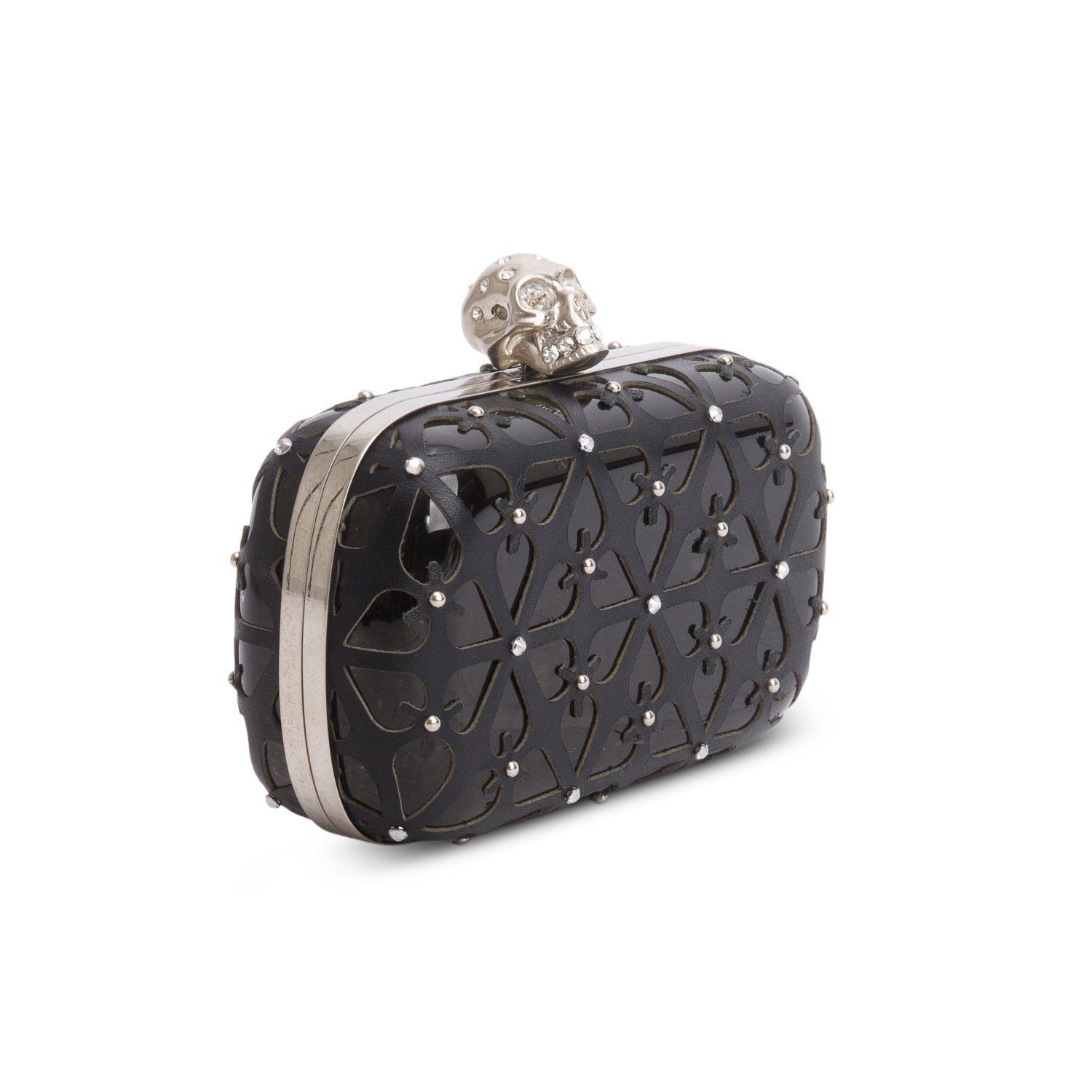 Alexander Mcqueen Black Nappa Lightstone Skull Box Clutch