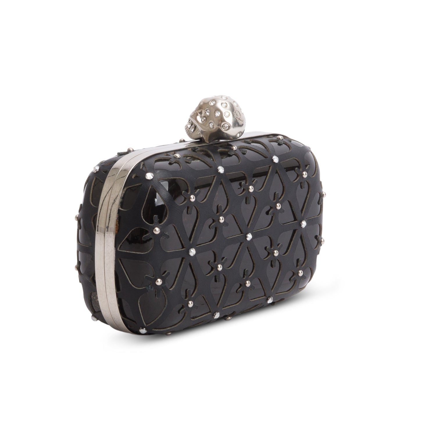 Alexander Mcqueen Black Nappa Lightstone Skull Box Clutch