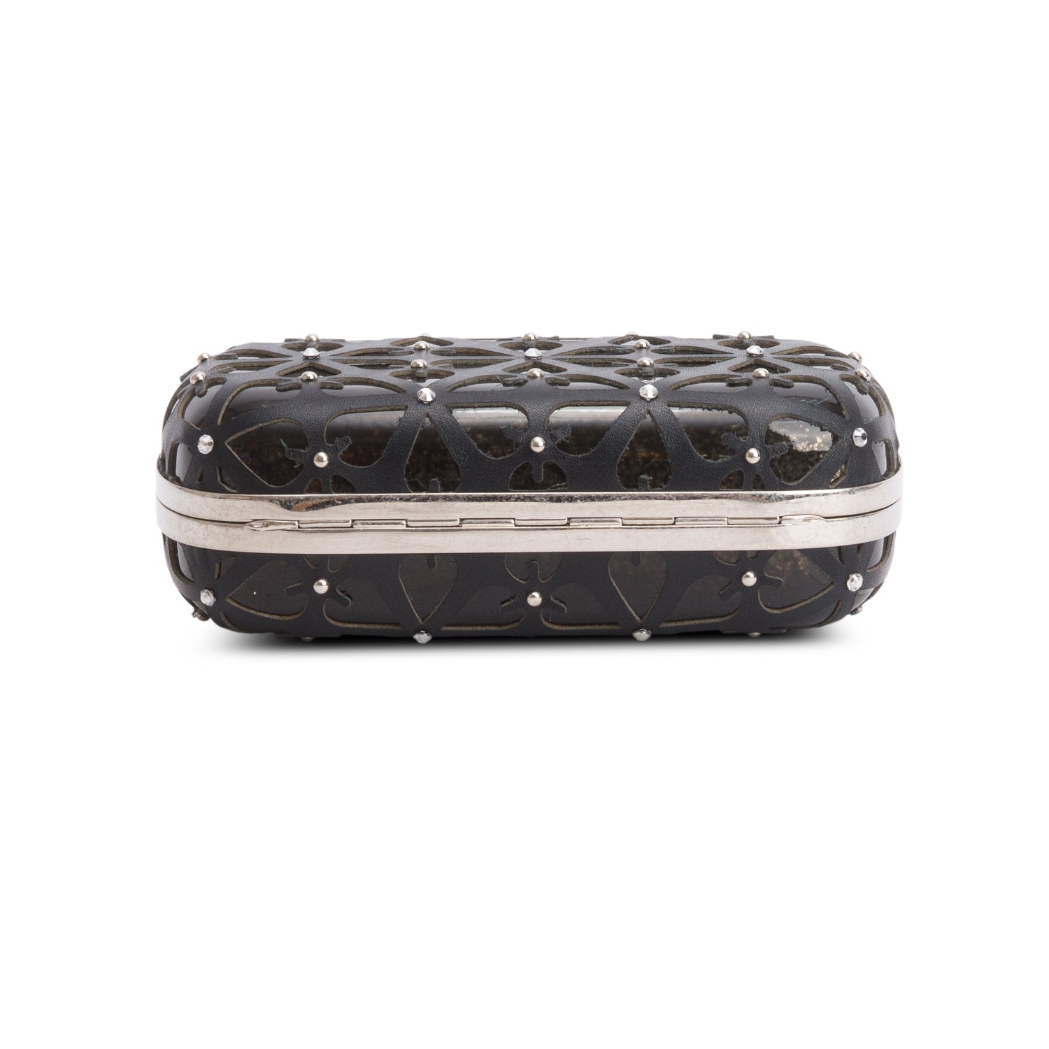 Alexander Mcqueen Black Nappa Lightstone Skull Box Clutch