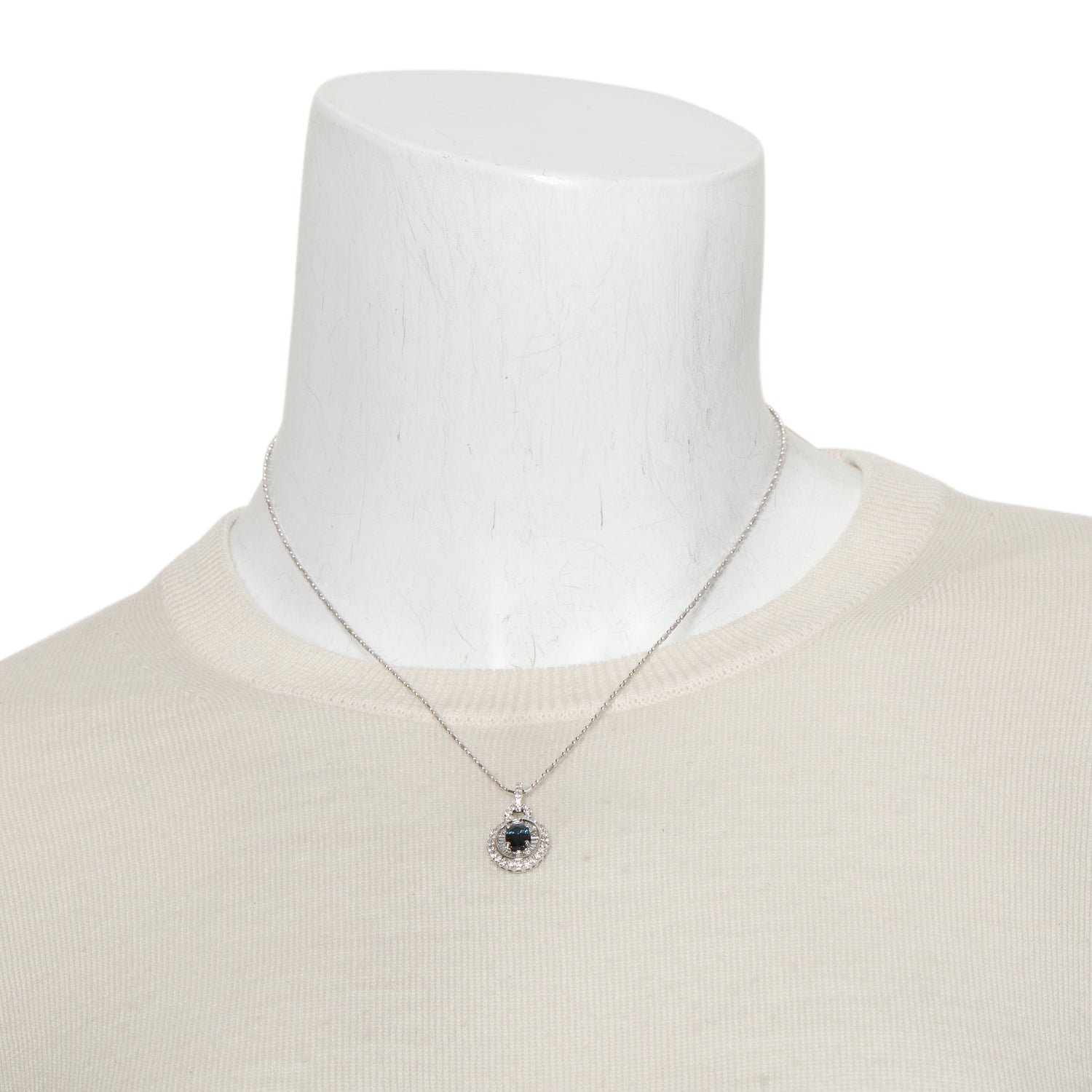 18k White Gold Blue Sapphire and Diamond Pendant Necklace