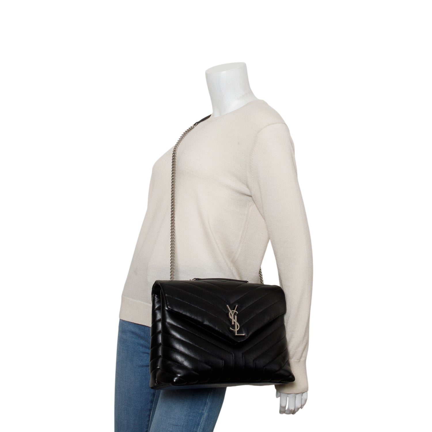 Saint Laurent Black Calfskin Leather Medium Loulou Shoulder Bag