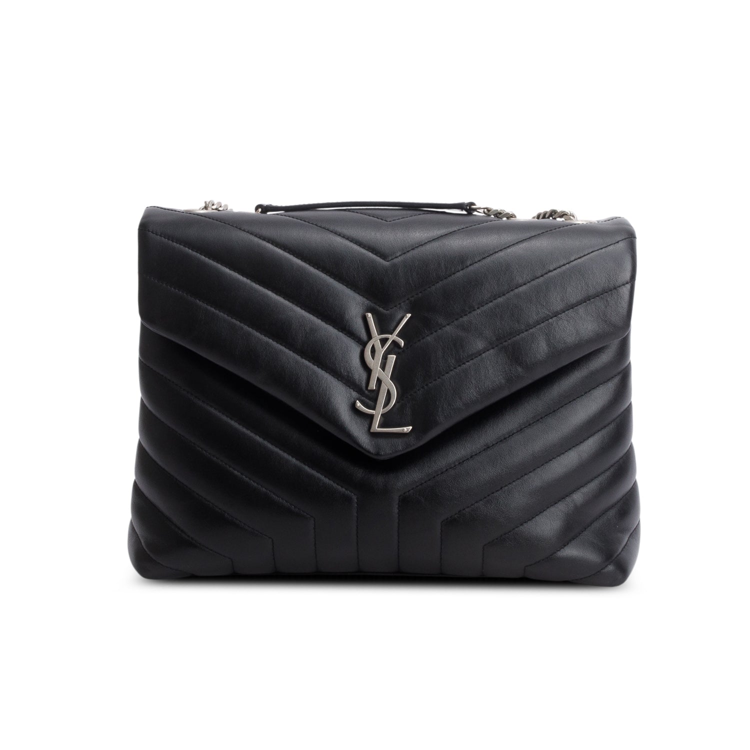 Saint Laurent Black Calfskin Leather Medium Loulou Shoulder Bag