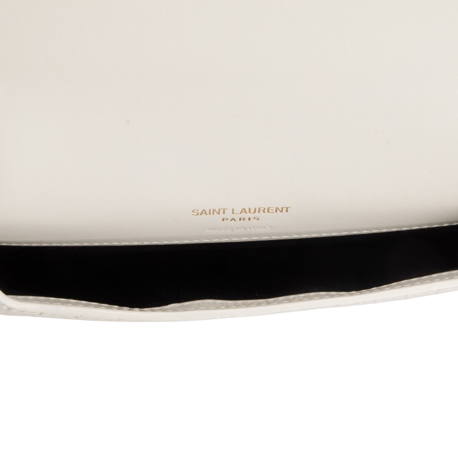 Saint Laurent 2023 White Croc Embossed Leather Cassandre Phone Holder Bag w/ Box